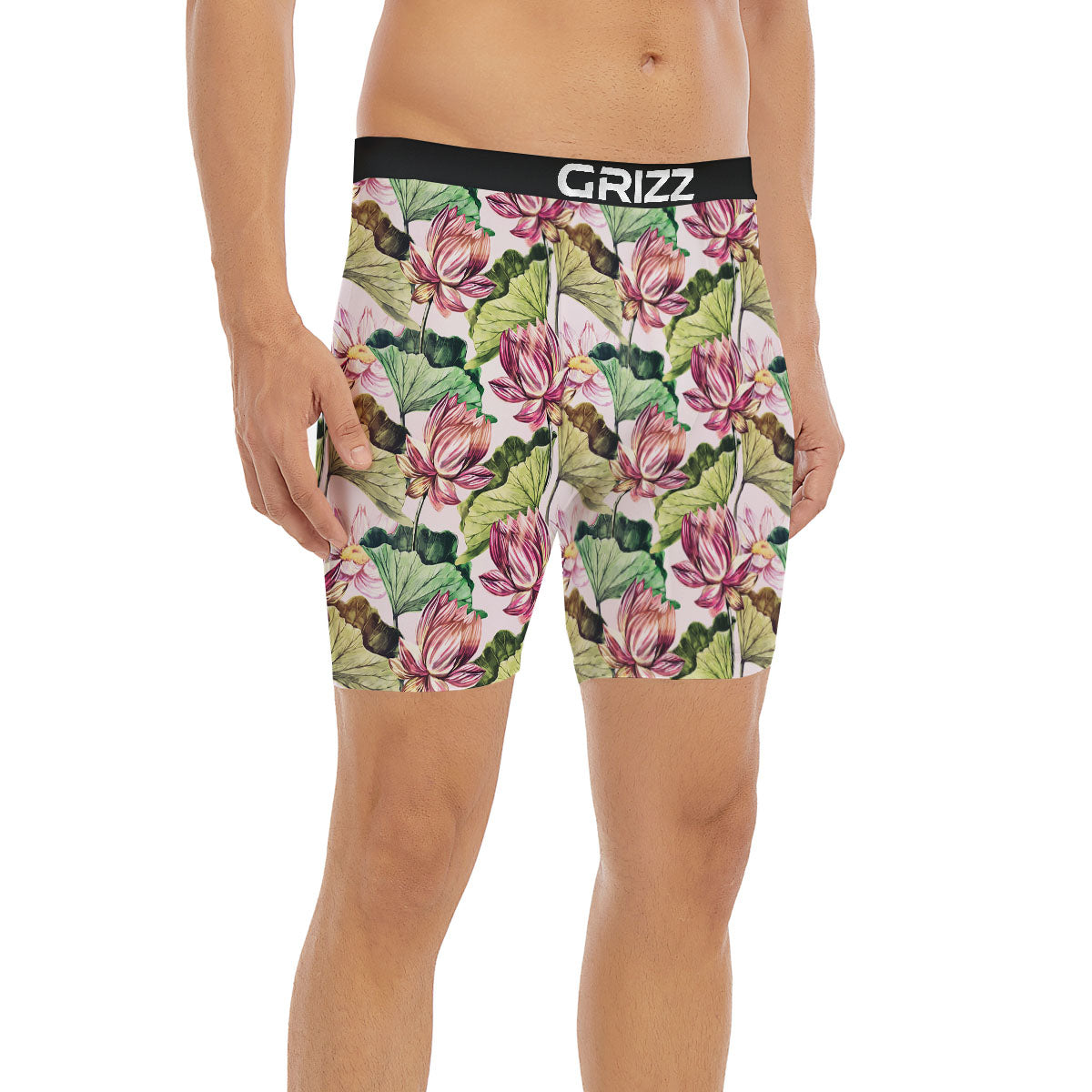 Lotus Pink Print Pattern Boxer Briefs-grizzshop