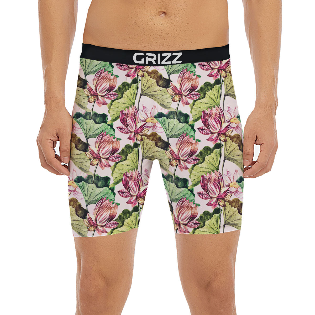 Lotus Pink Print Pattern Boxer Briefs-grizzshop