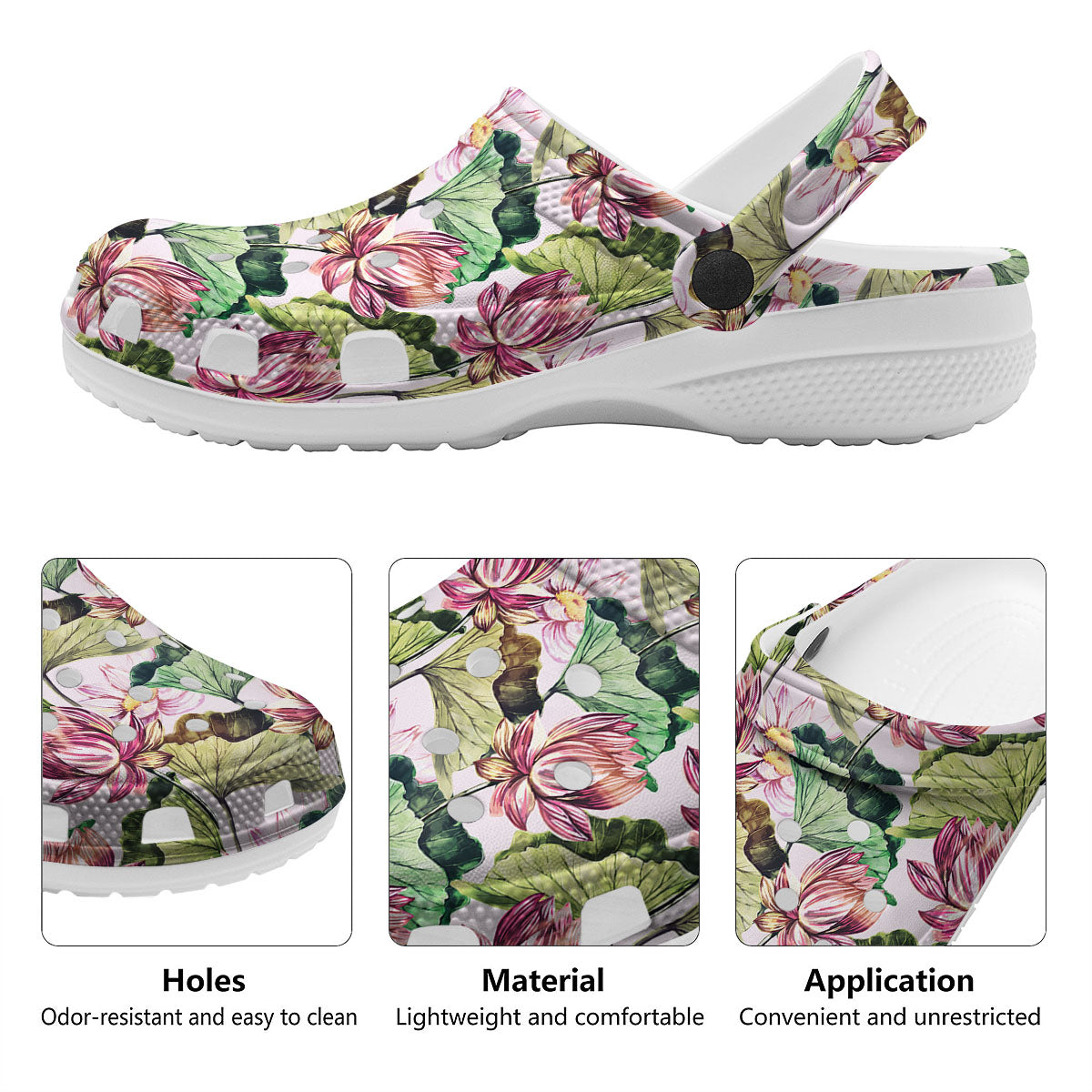Lotus Pink Print Pattern Clog-grizzshop