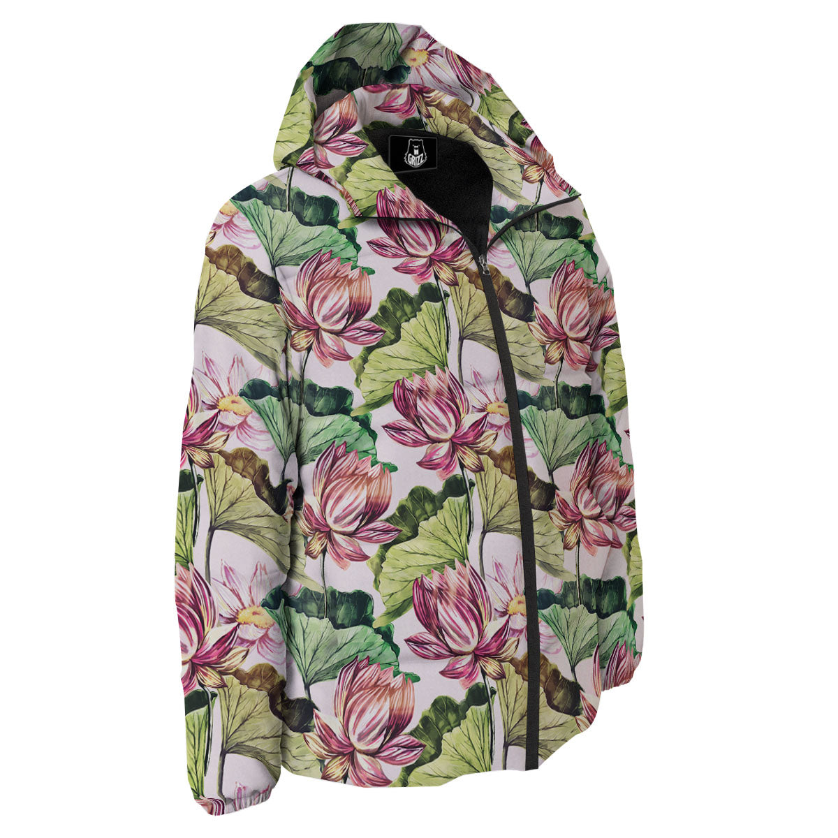 Lotus Pink Print Pattern Down Jacket-grizzshop