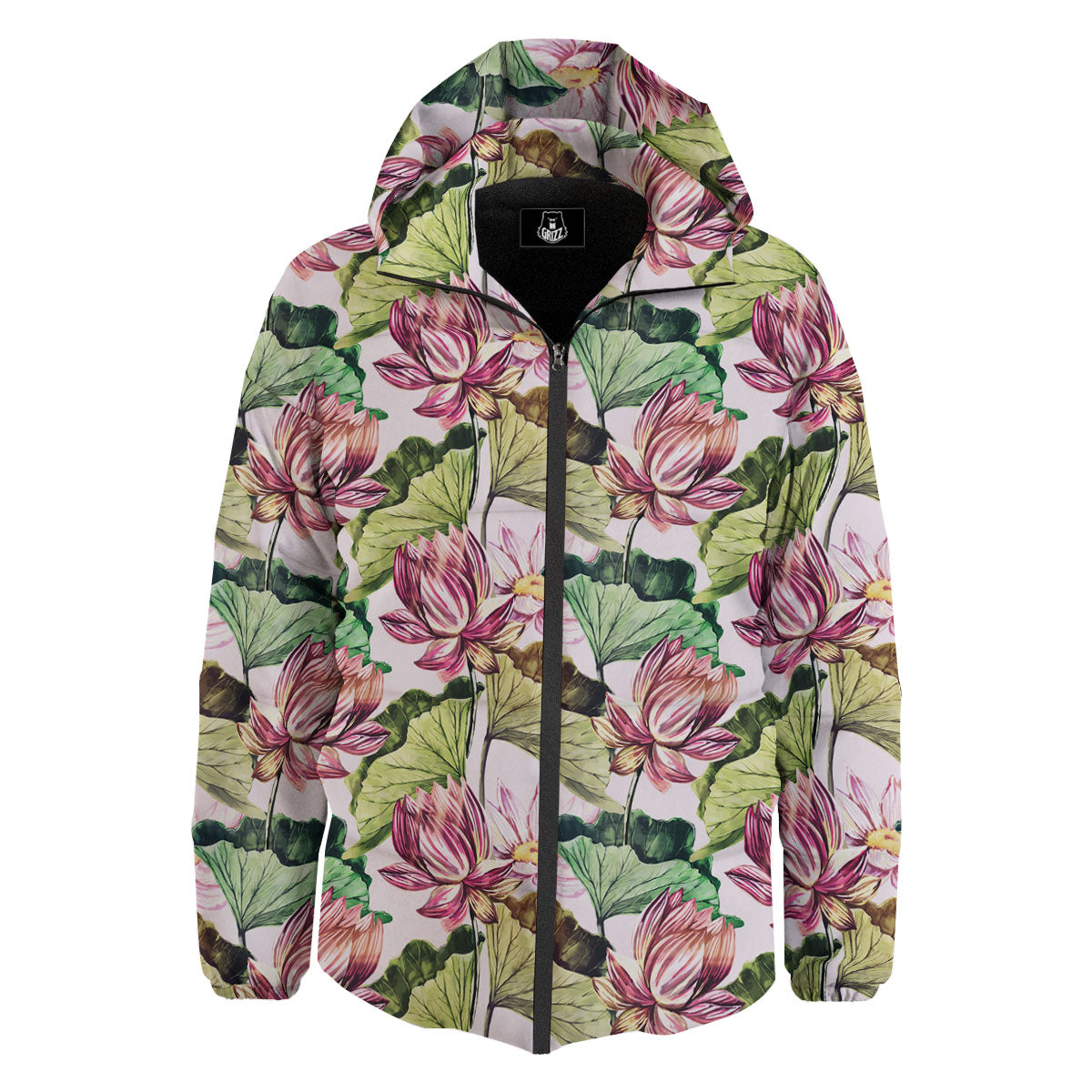 Lotus Pink Print Pattern Down Jacket-grizzshop