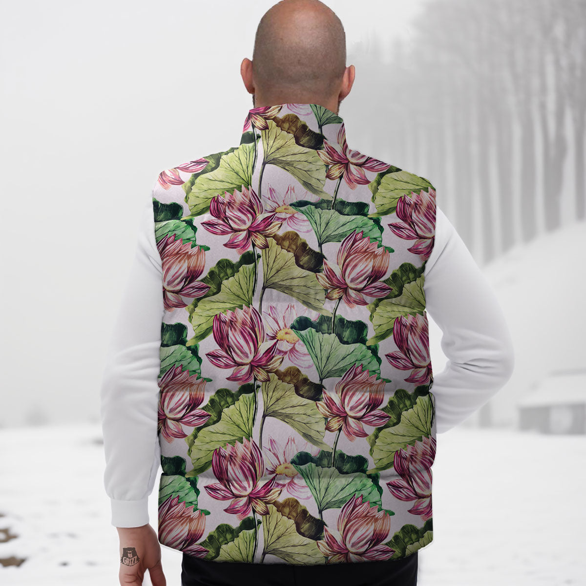 Lotus Pink Print Pattern Down Vest
