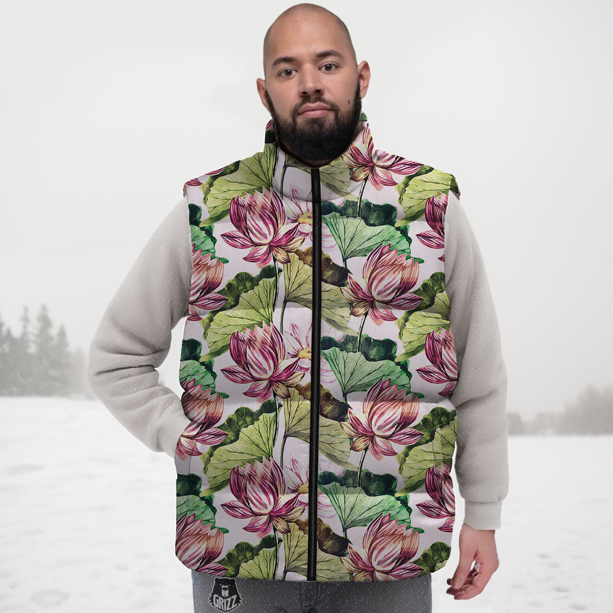 Lotus Pink Print Pattern Down Vest