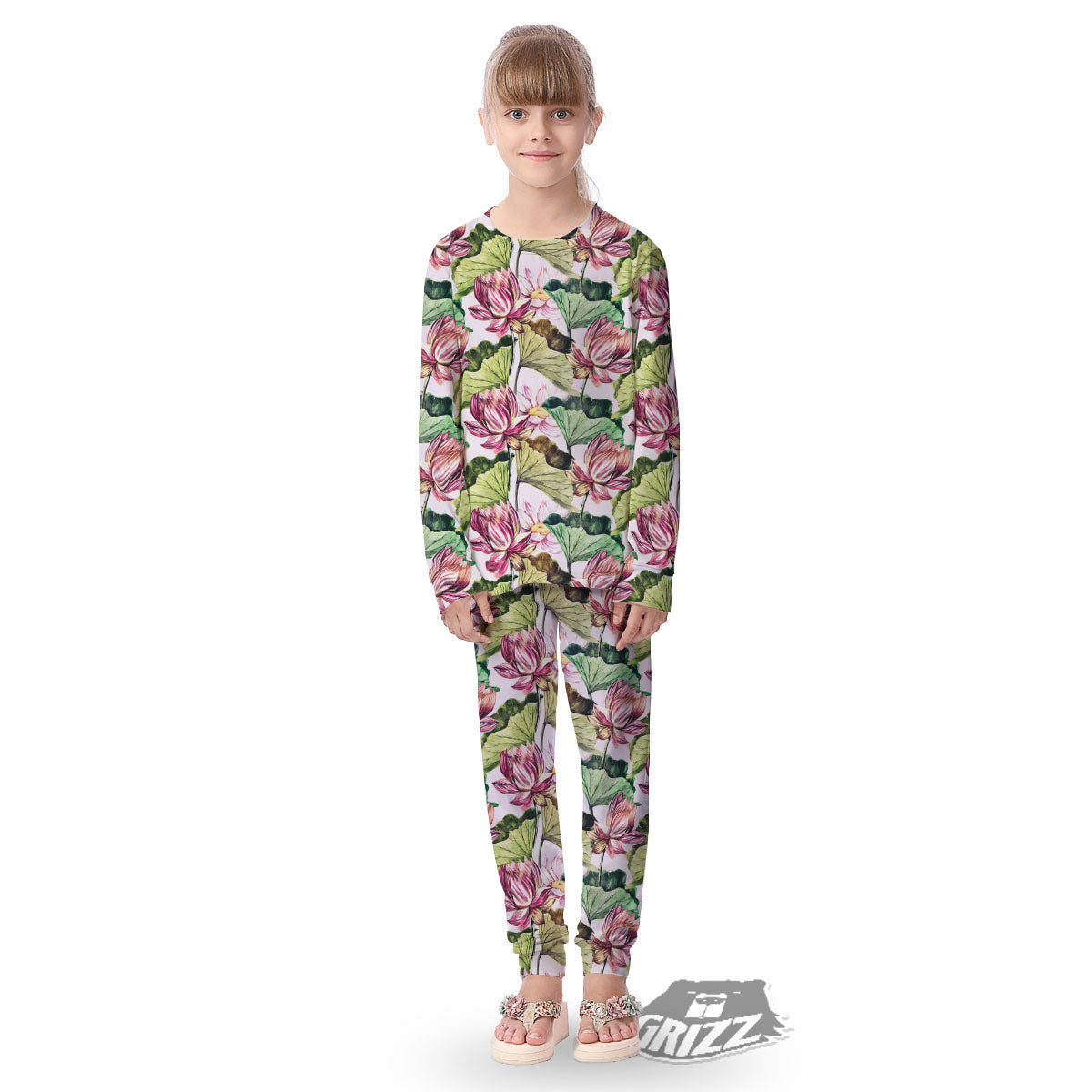 Lotus Pink Print Pattern Kid's Pajamas-grizzshop
