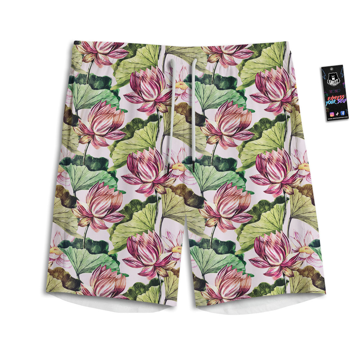 Lotus Pink Print Pattern Men's Athletic Shorts
