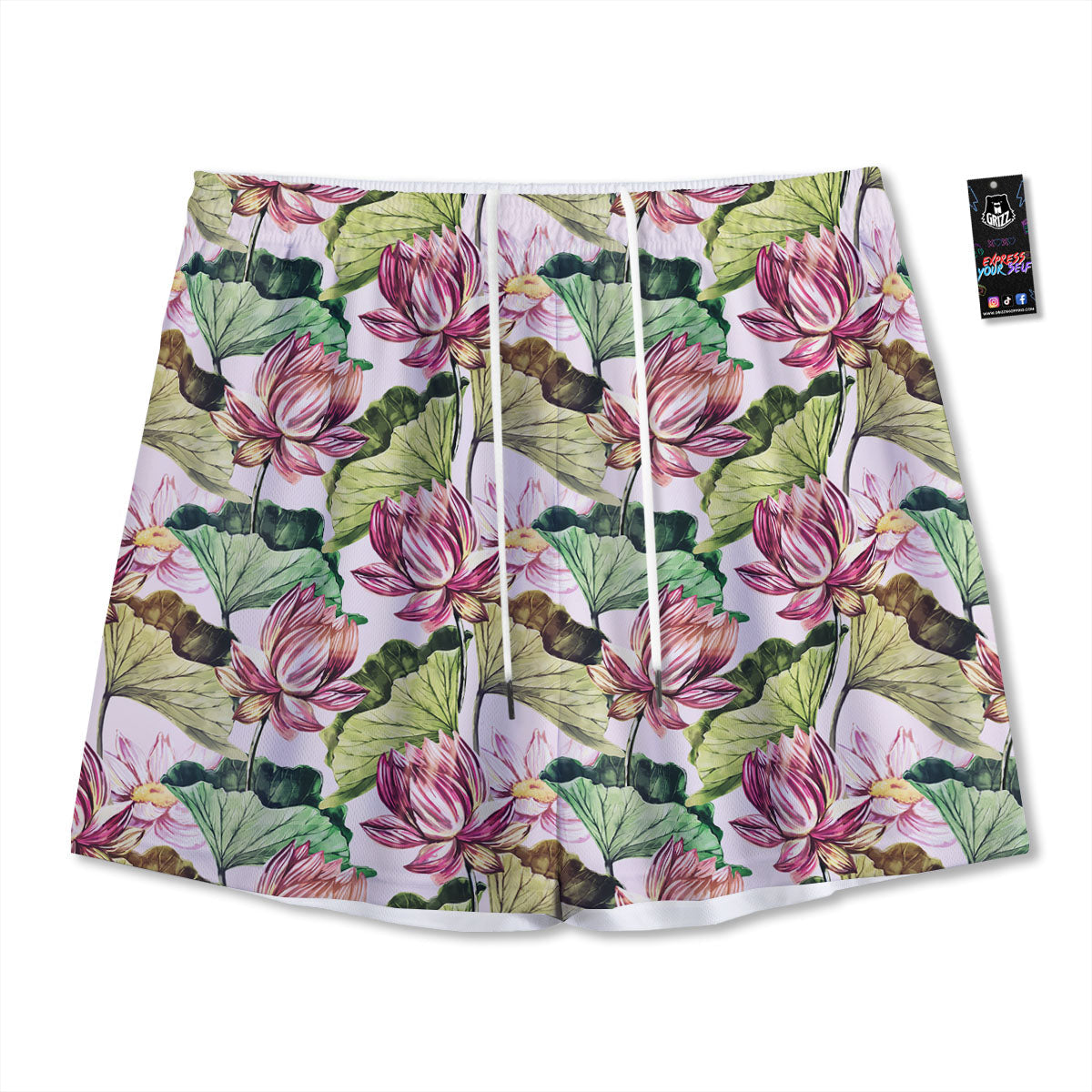 Lotus Pink Print Pattern Mesh Shorts