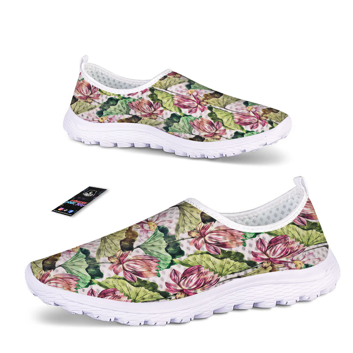 Lotus Pink Print Pattern Nurse Shoes-grizzshop