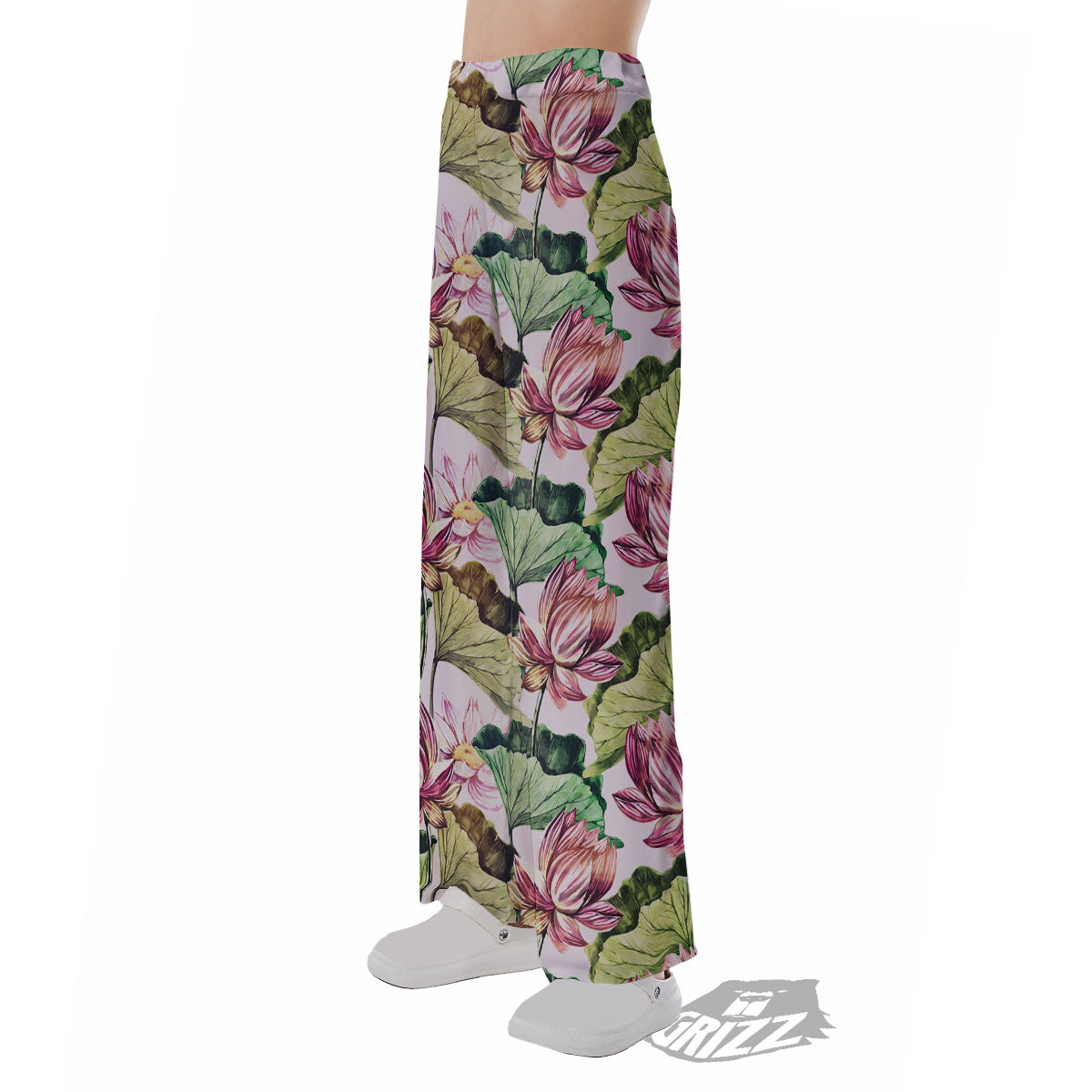 Lotus Pink Print Pattern Pajama Pants-grizzshop