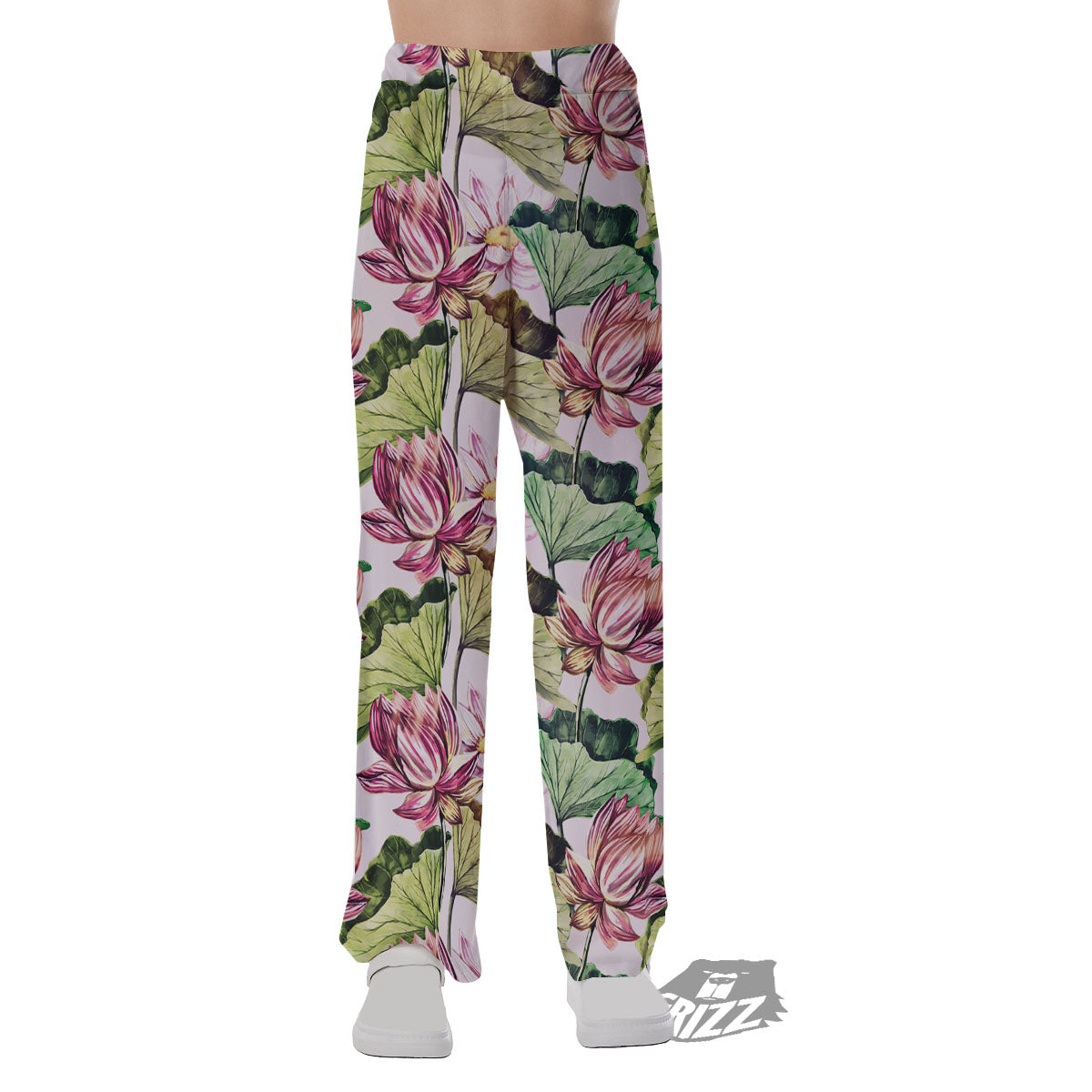 Lotus Pink Print Pattern Pajama Pants-grizzshop
