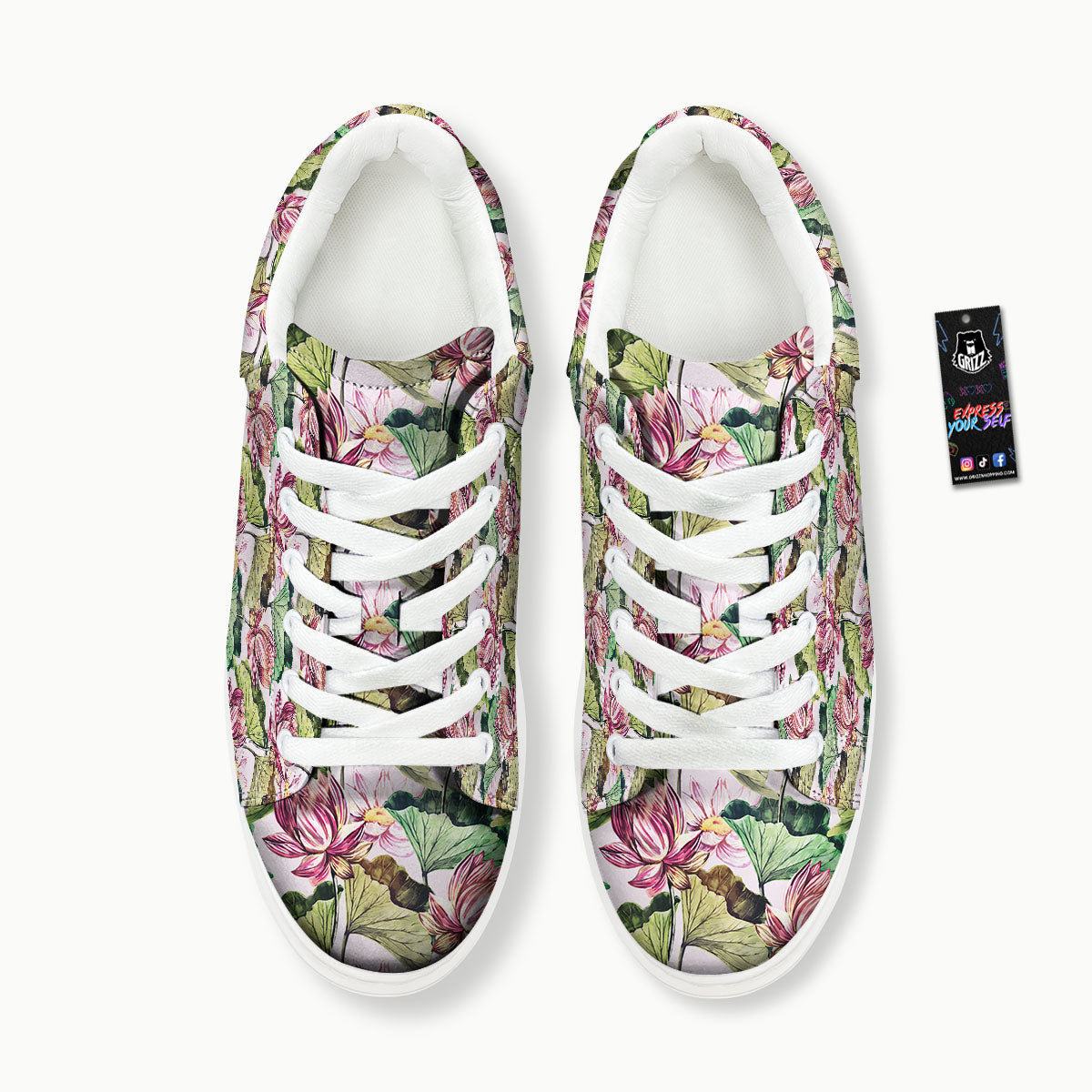 Lotus Pink Print Pattern Platform Shoes-grizzshop