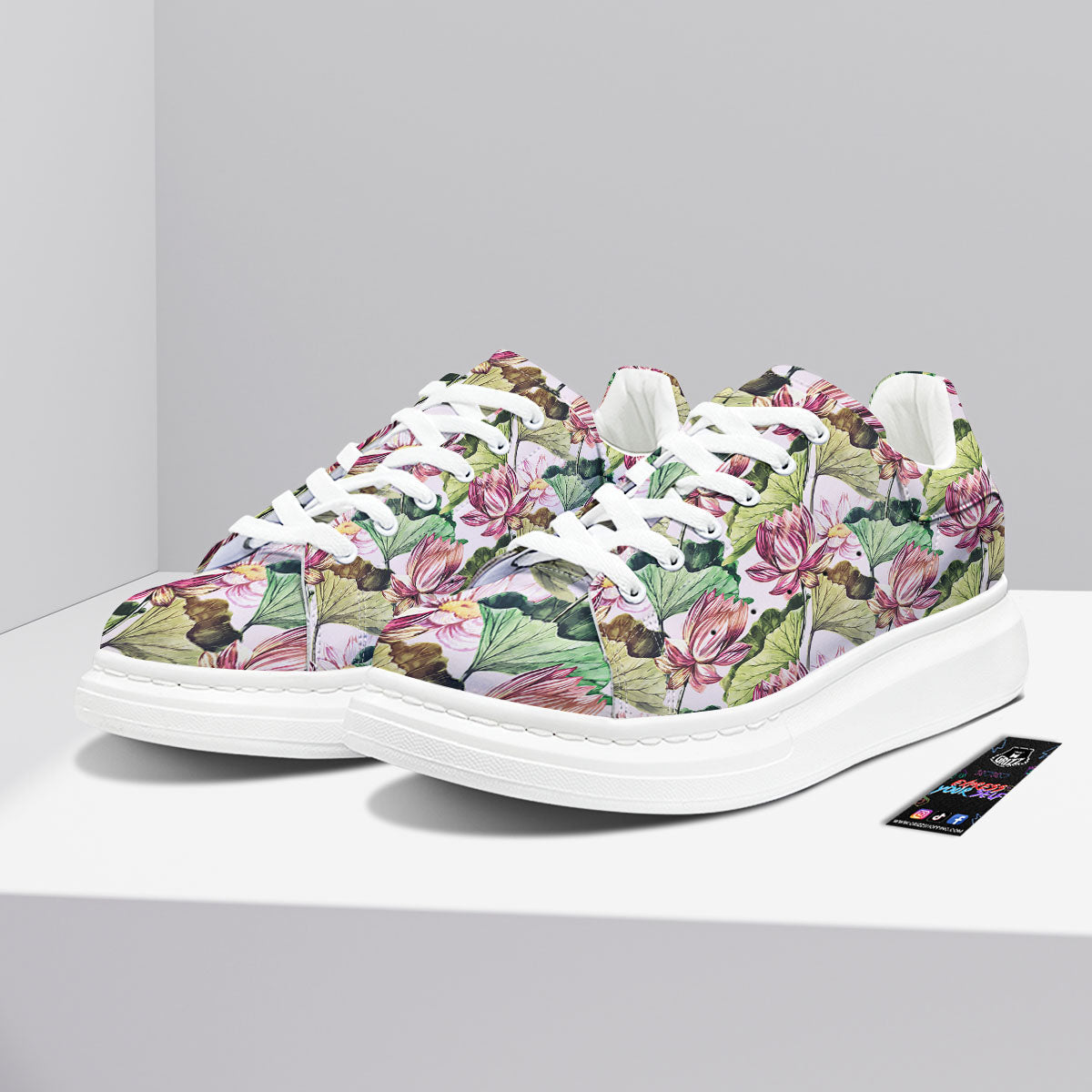 Lotus Pink Print Pattern Platform Shoes-grizzshop
