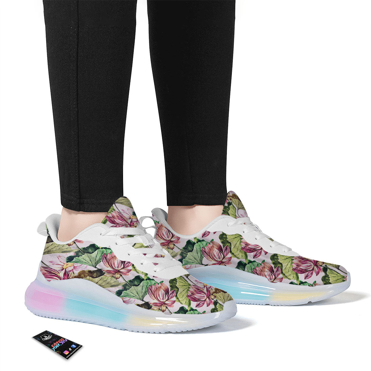 Lotus Pink Print Pattern Running Sneakers-grizzshop