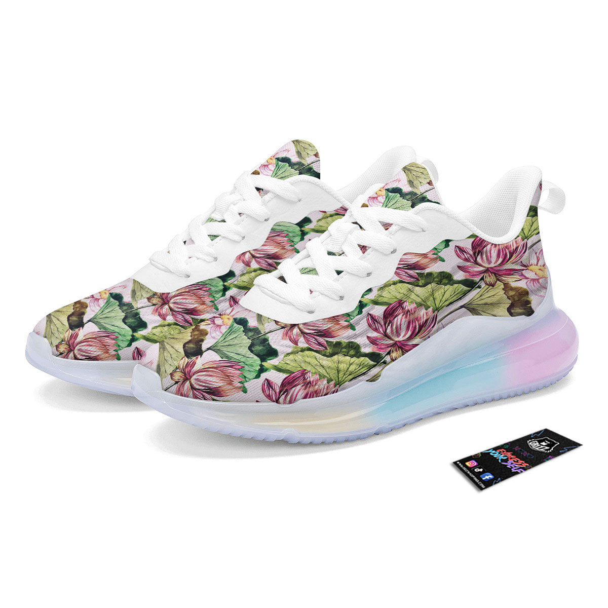 Lotus Pink Print Pattern Running Sneakers-grizzshop