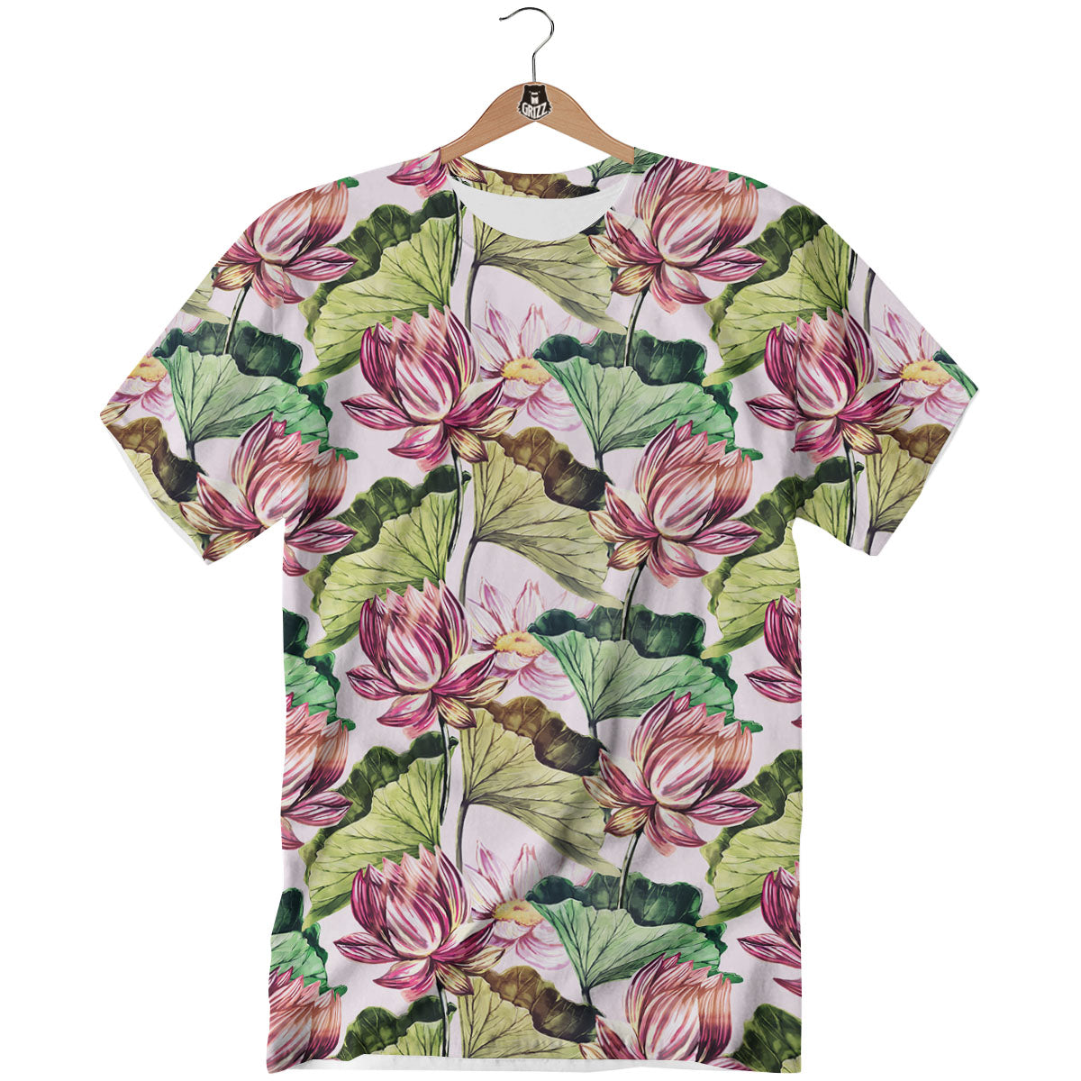 Lotus Pink Print Pattern T-Shirt-grizzshop