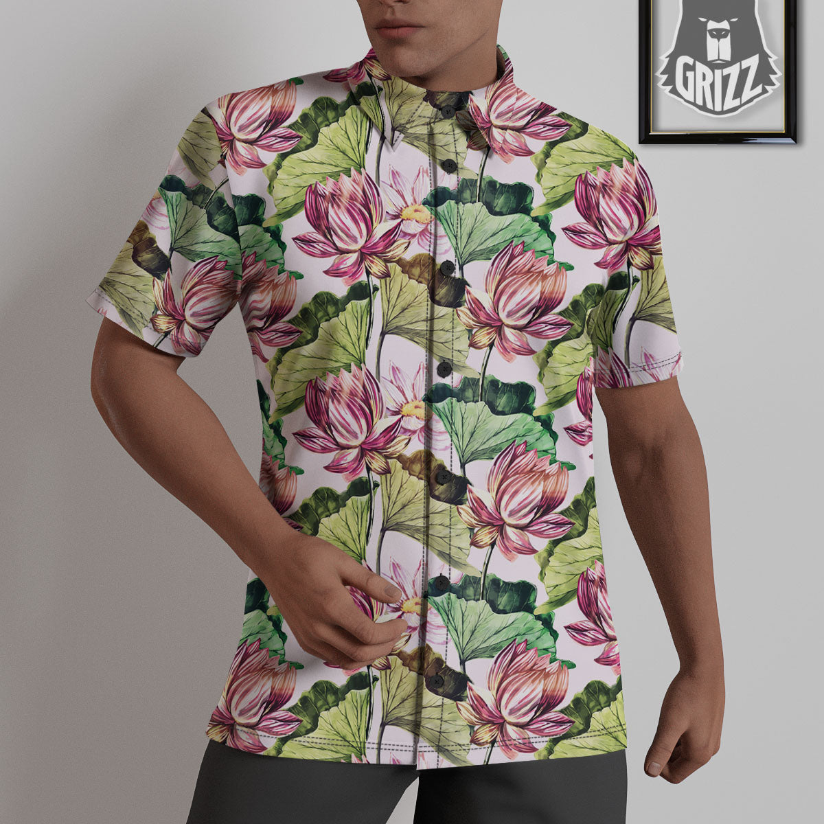 Lotus Pink Print Pattern Untucked Shirts-grizzshop