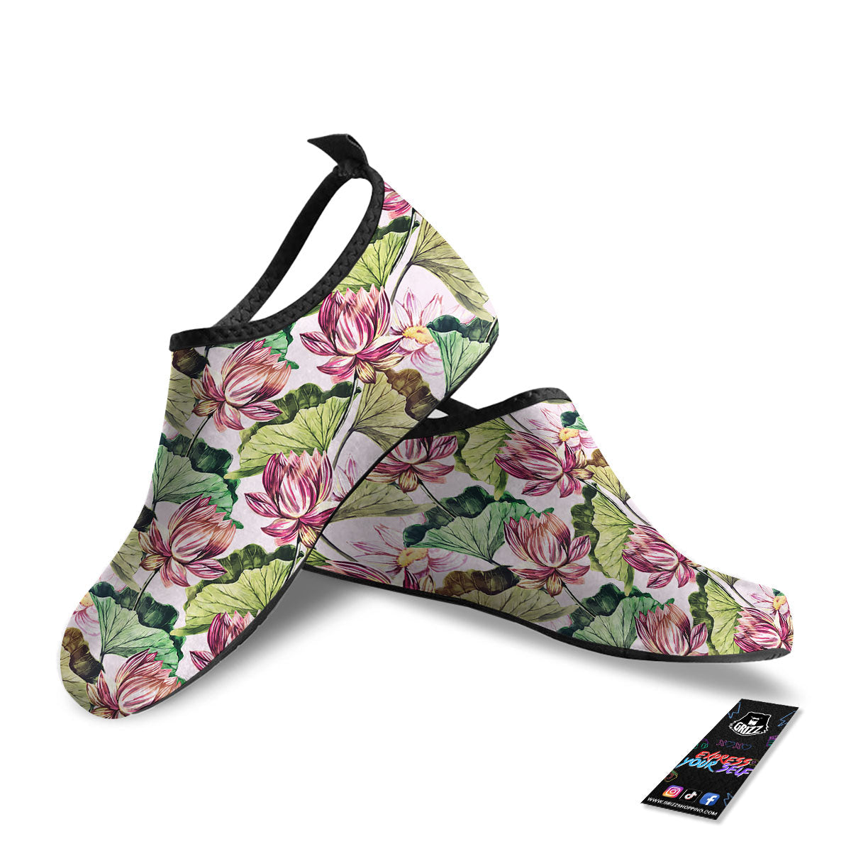 Lotus Pink Print Pattern Water Shoes-grizzshop