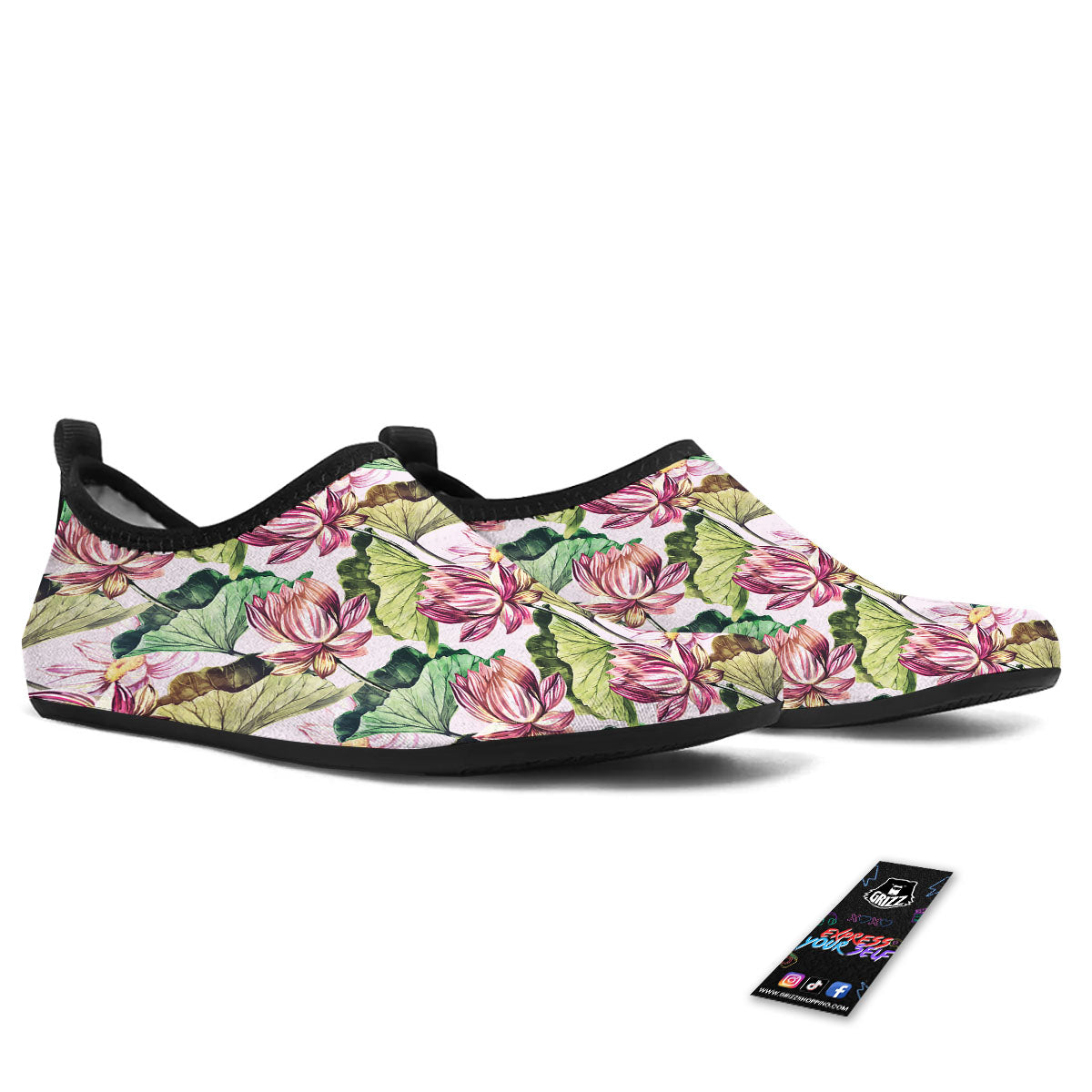 Lotus Pink Print Pattern Water Shoes-grizzshop