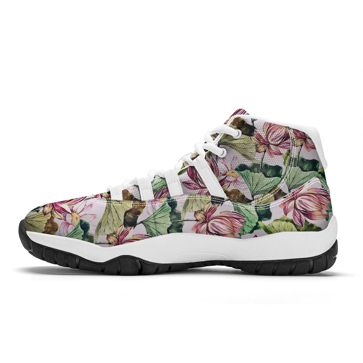 Lotus Pink Print Pattern White Bball Shoes-grizzshop