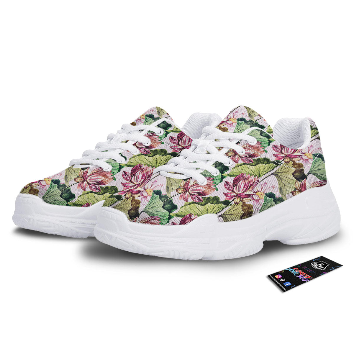 Lotus Pink Print Pattern White Chunky Shoes-grizzshop