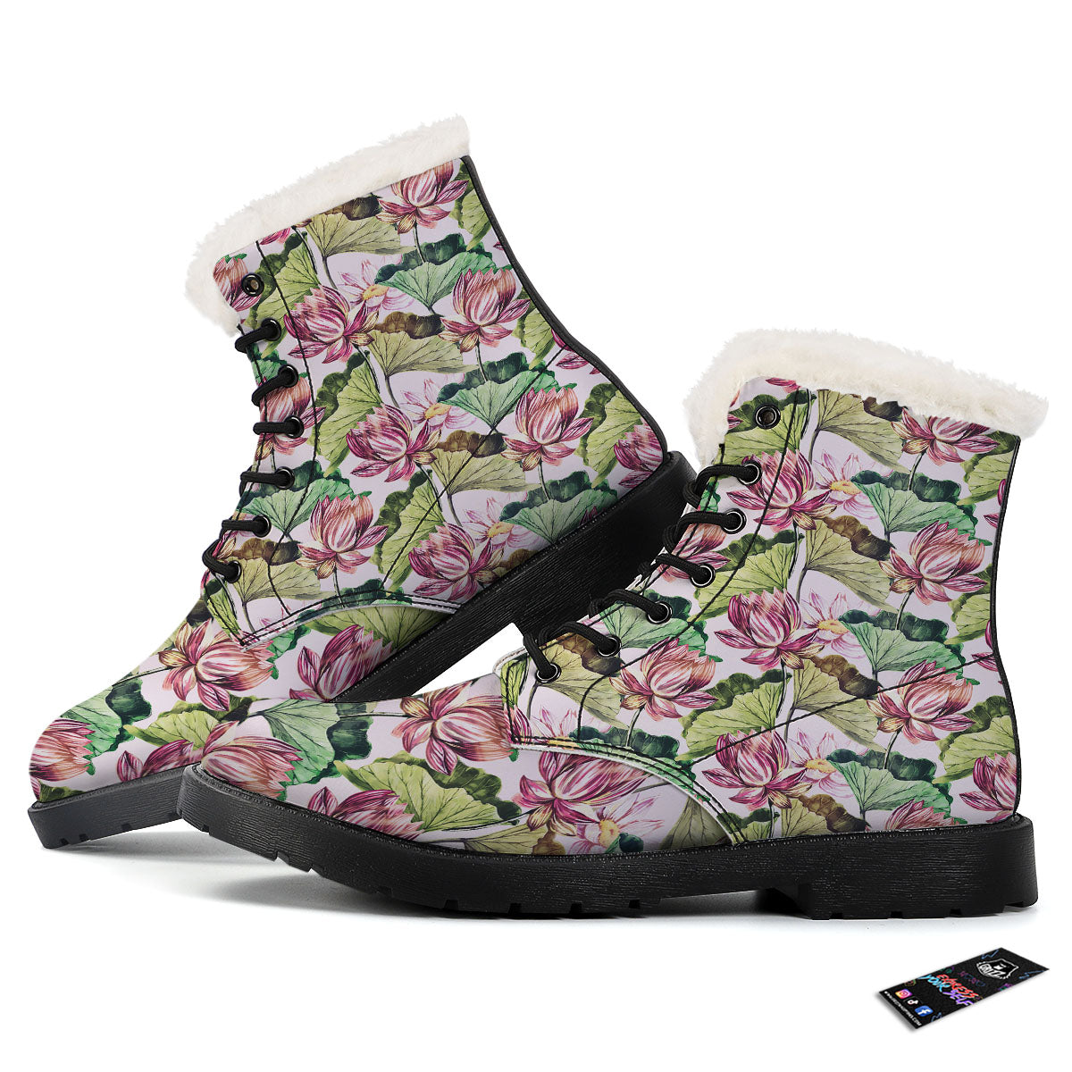Lotus Pink Print Pattern Winter Boots-grizzshop