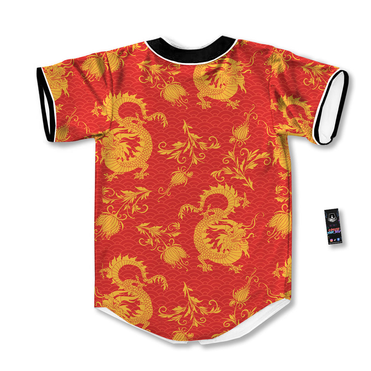 Lotus Red Dragon Print Pattern Baseball Jersey-grizzshop