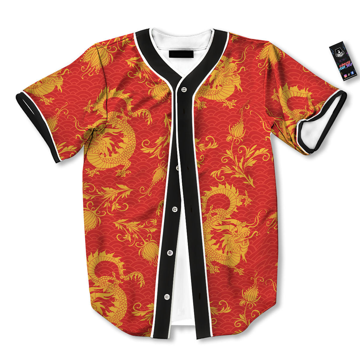 Lotus Red Dragon Print Pattern Baseball Jersey-grizzshop