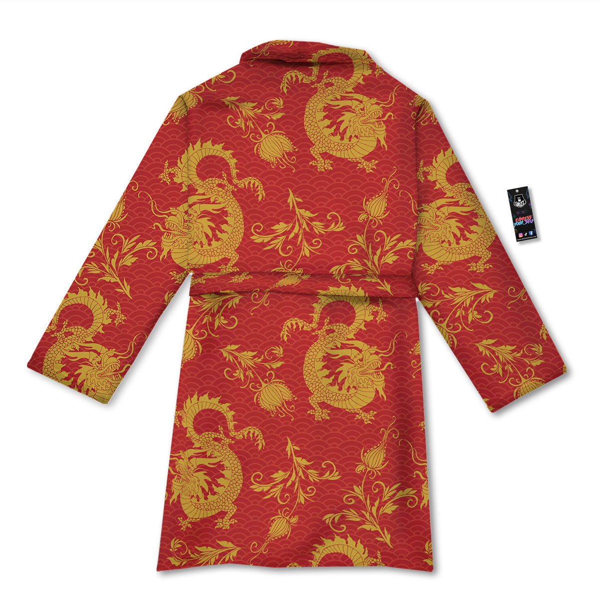 Lotus Red Dragon Print Pattern Bathrobe-grizzshop