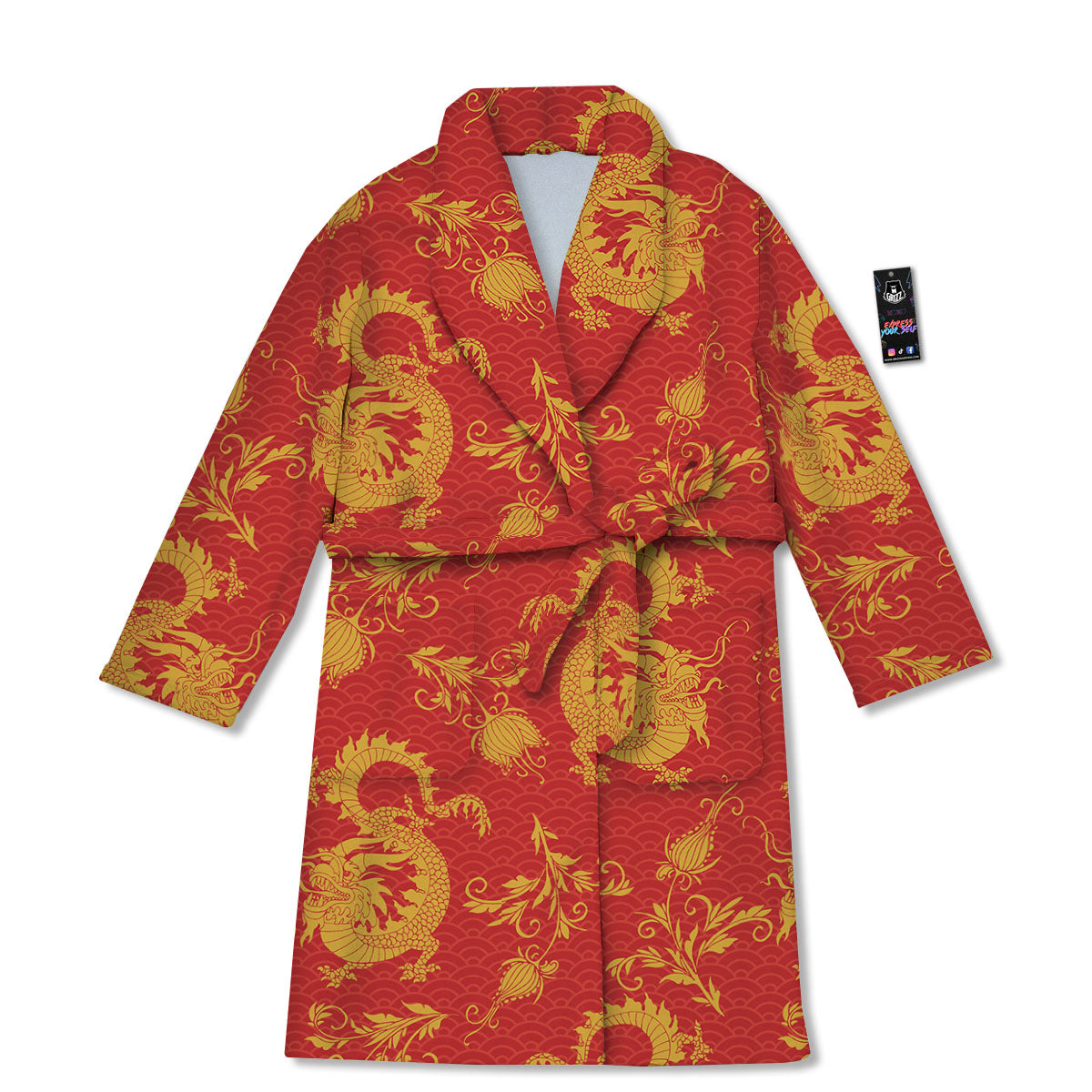 Lotus Red Dragon Print Pattern Bathrobe-grizzshop