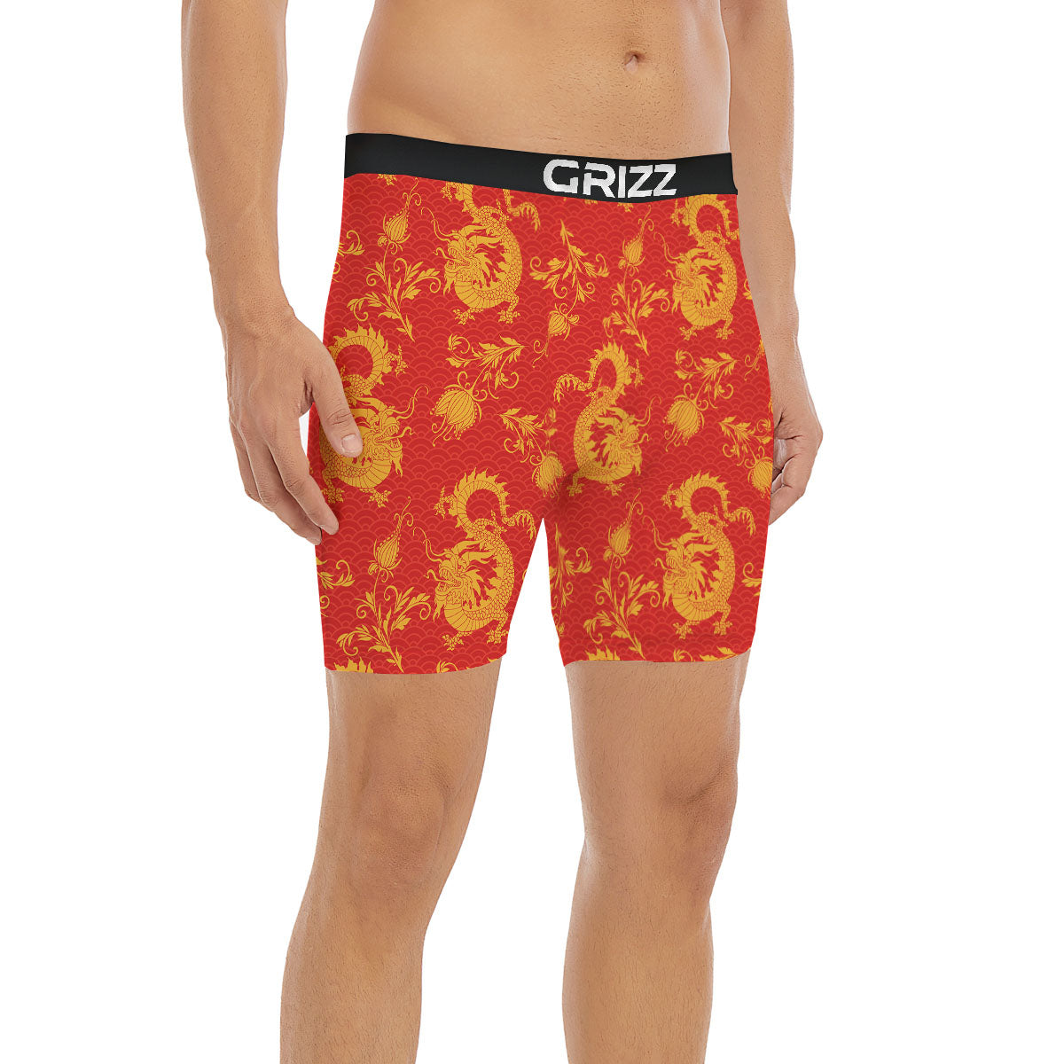 Lotus Red Dragon Print Pattern Boxer Briefs-grizzshop