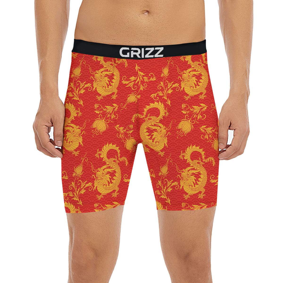 Lotus Red Dragon Print Pattern Boxer Briefs-grizzshop