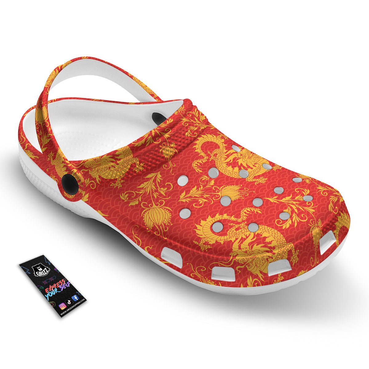 Lotus Red Dragon Print Pattern Clog-grizzshop