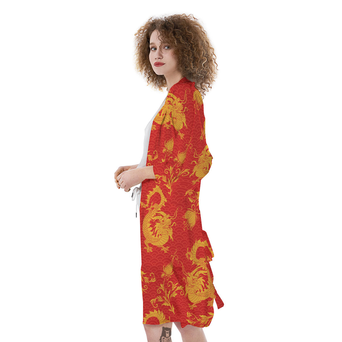 Lotus Red Dragon Print Pattern Kimono-grizzshop