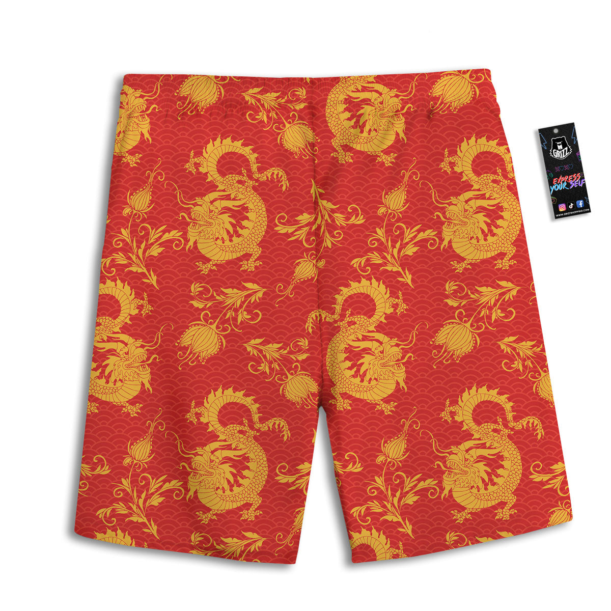 Lotus Red Dragon Print Pattern Men's Athletic Shorts