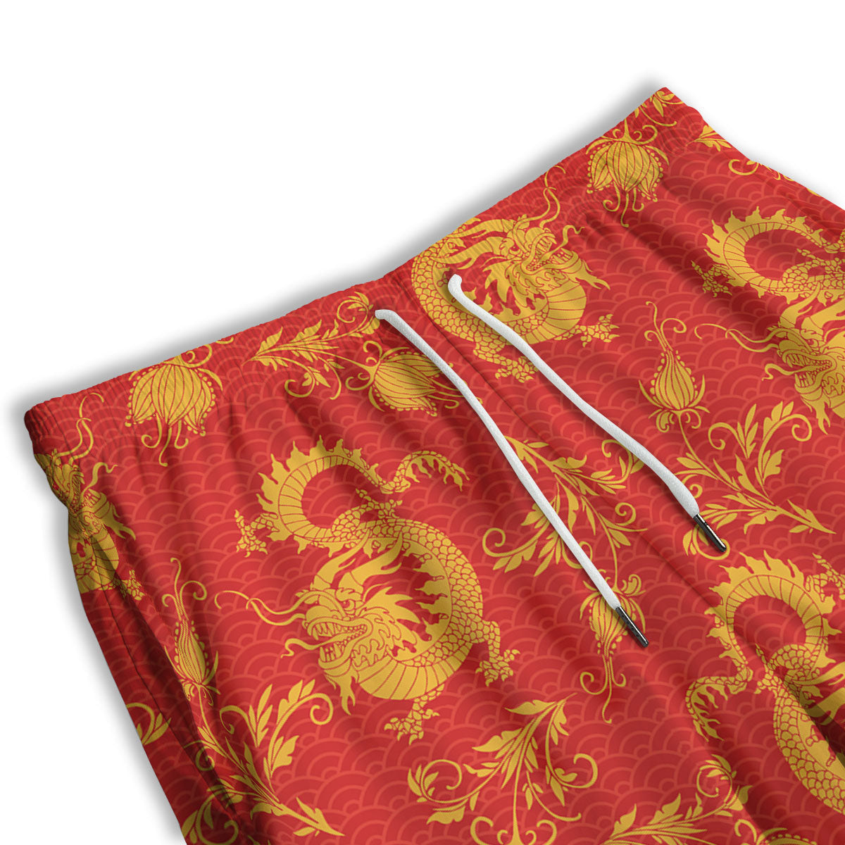Lotus Red Dragon Print Pattern Men's Athletic Shorts
