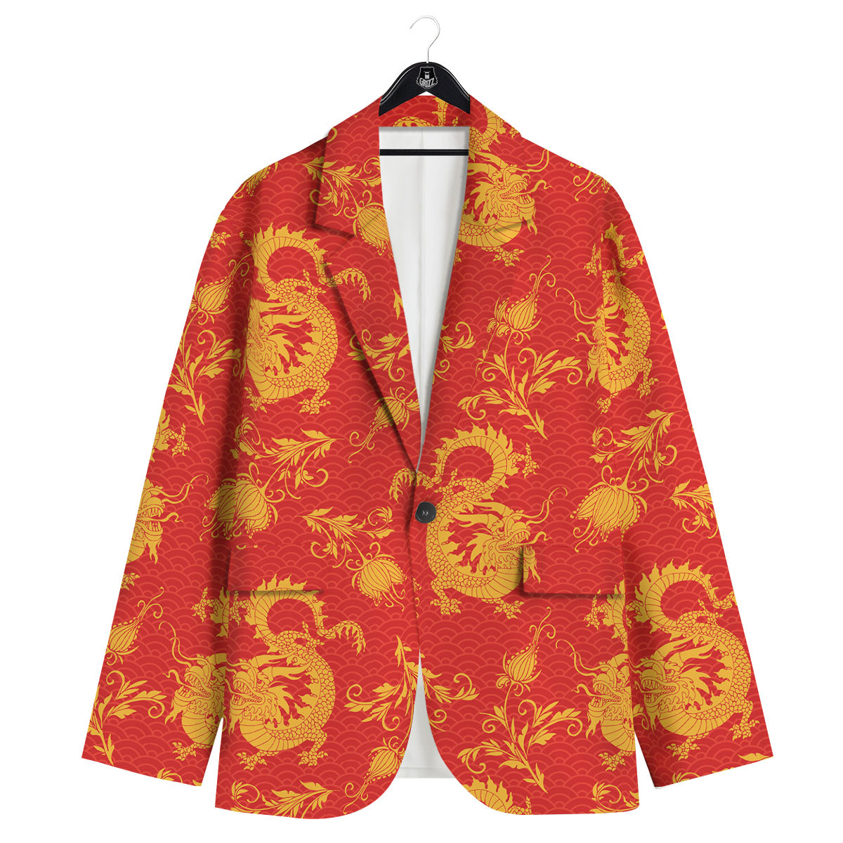 Lotus Red Dragon Print Pattern Men's Sport Coat-grizzshop