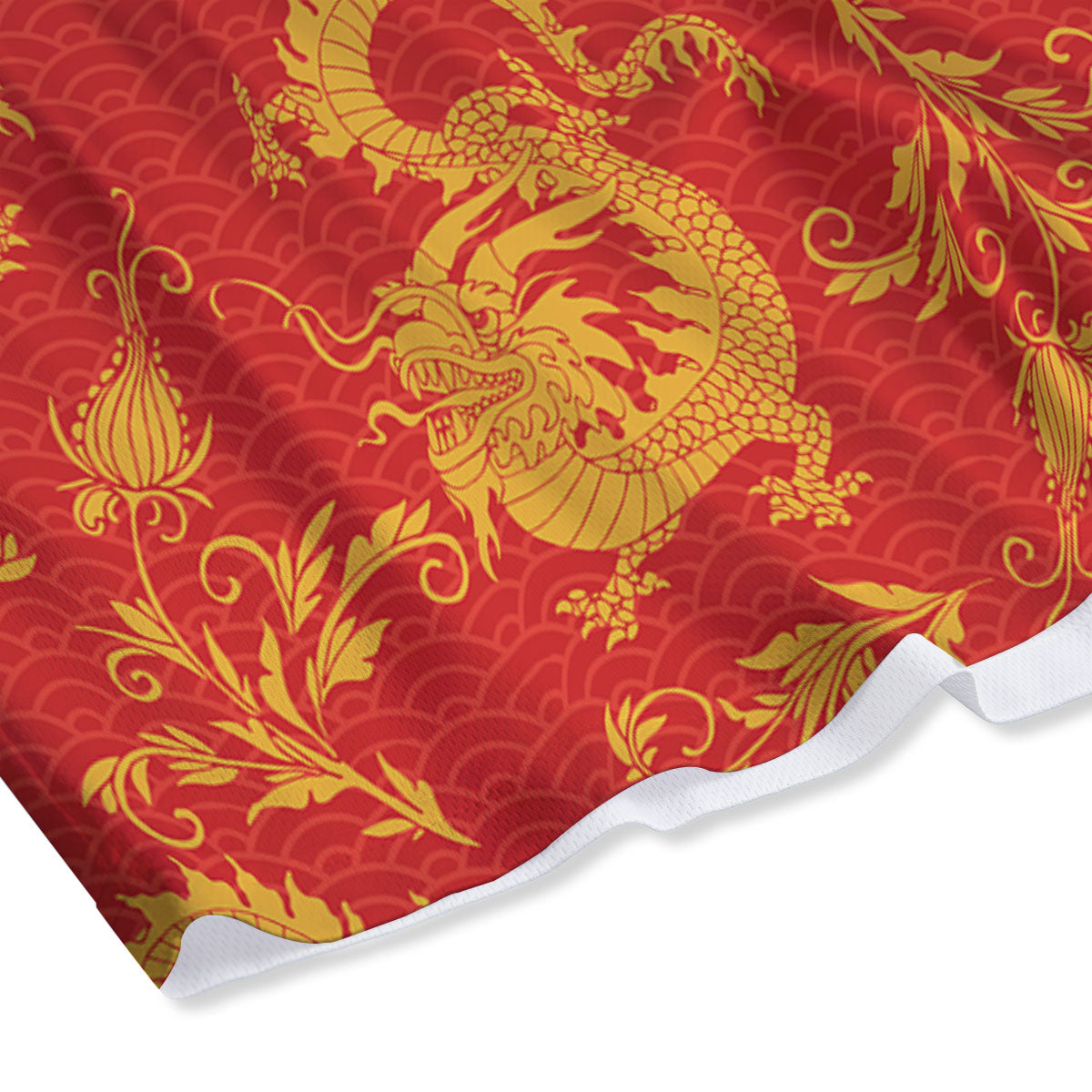 Lotus Red Dragon Print Pattern Mesh Shorts