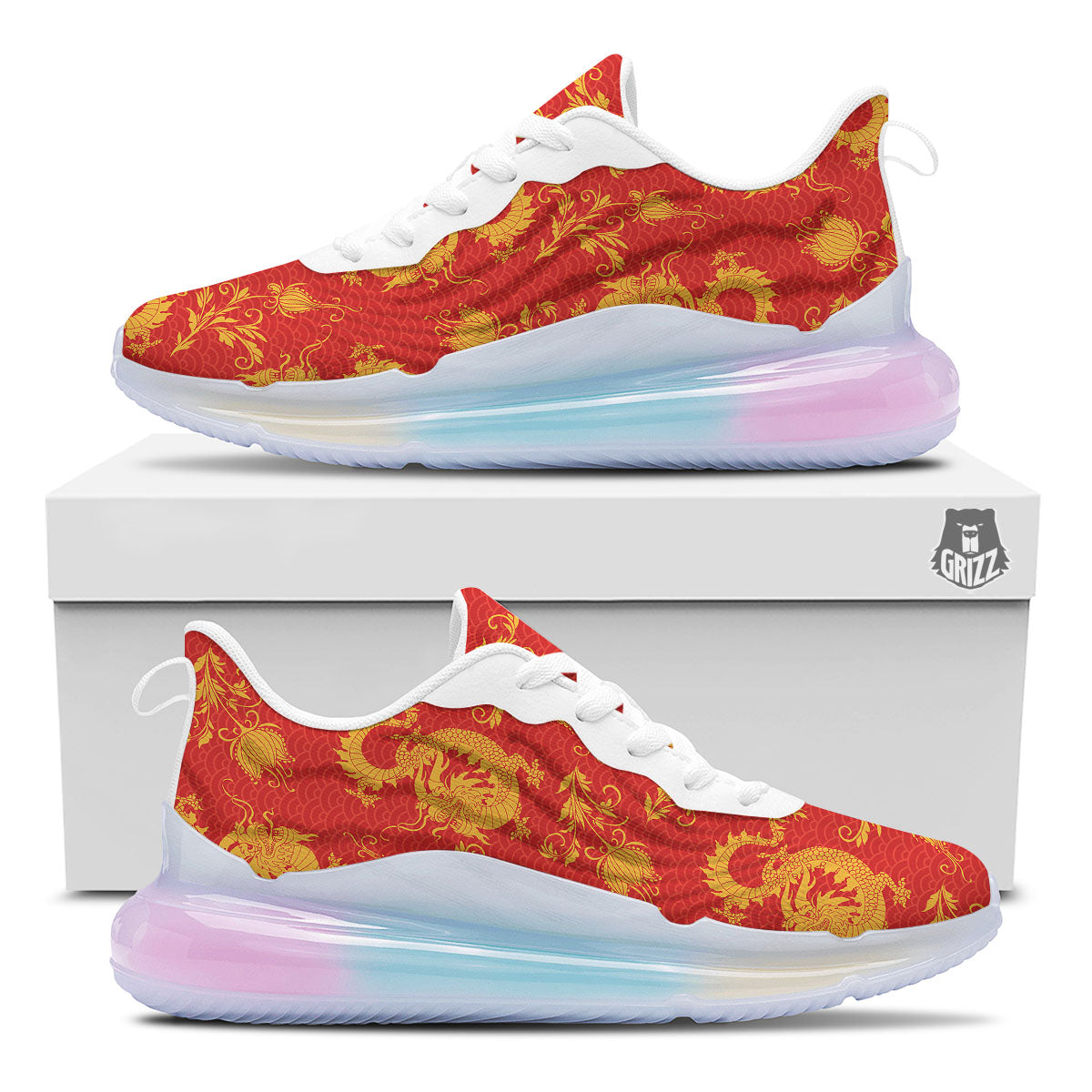 Lotus Red Dragon Print Pattern Running Sneakers-grizzshop