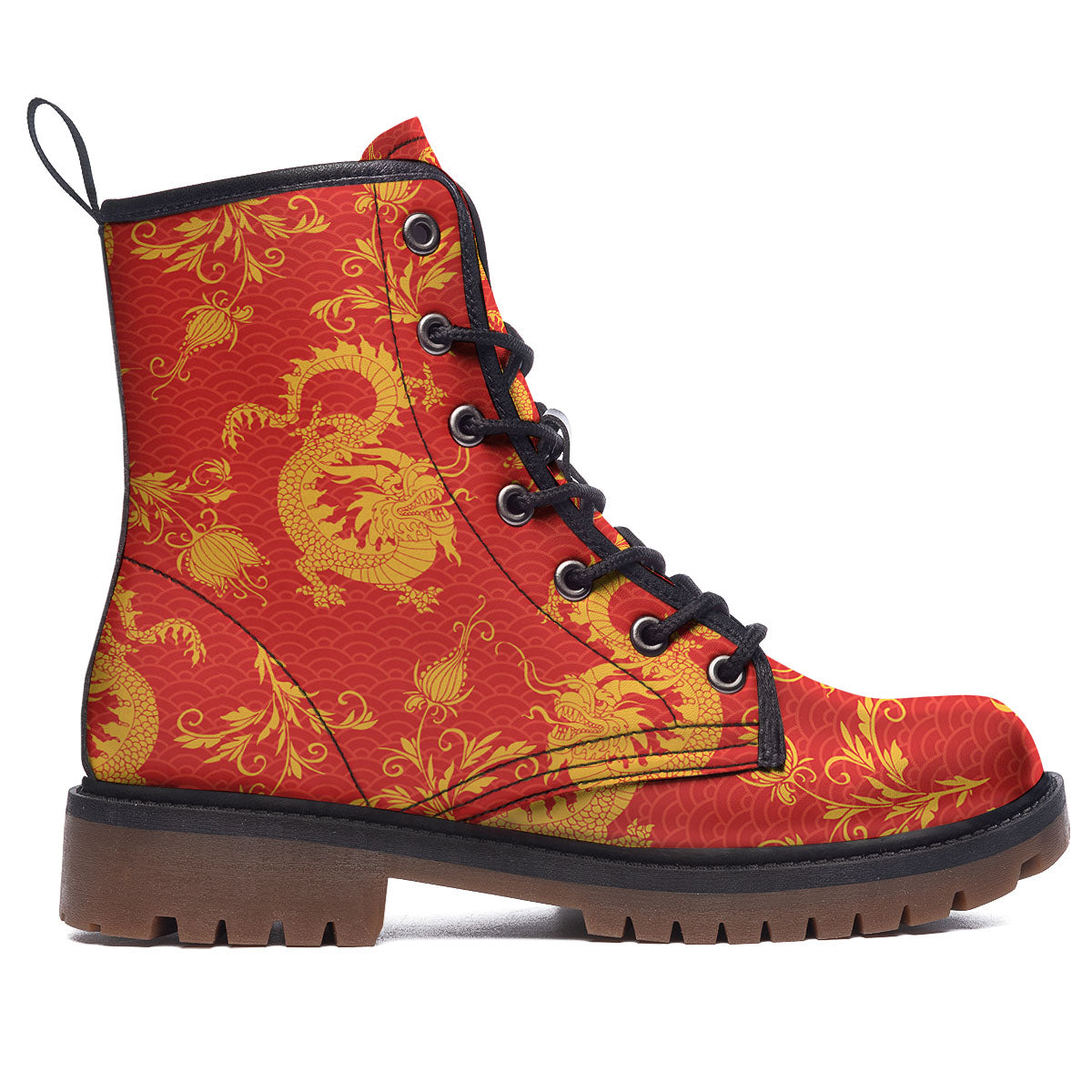 Lotus Red Dragon Print Pattern Work Boots-grizzshop
