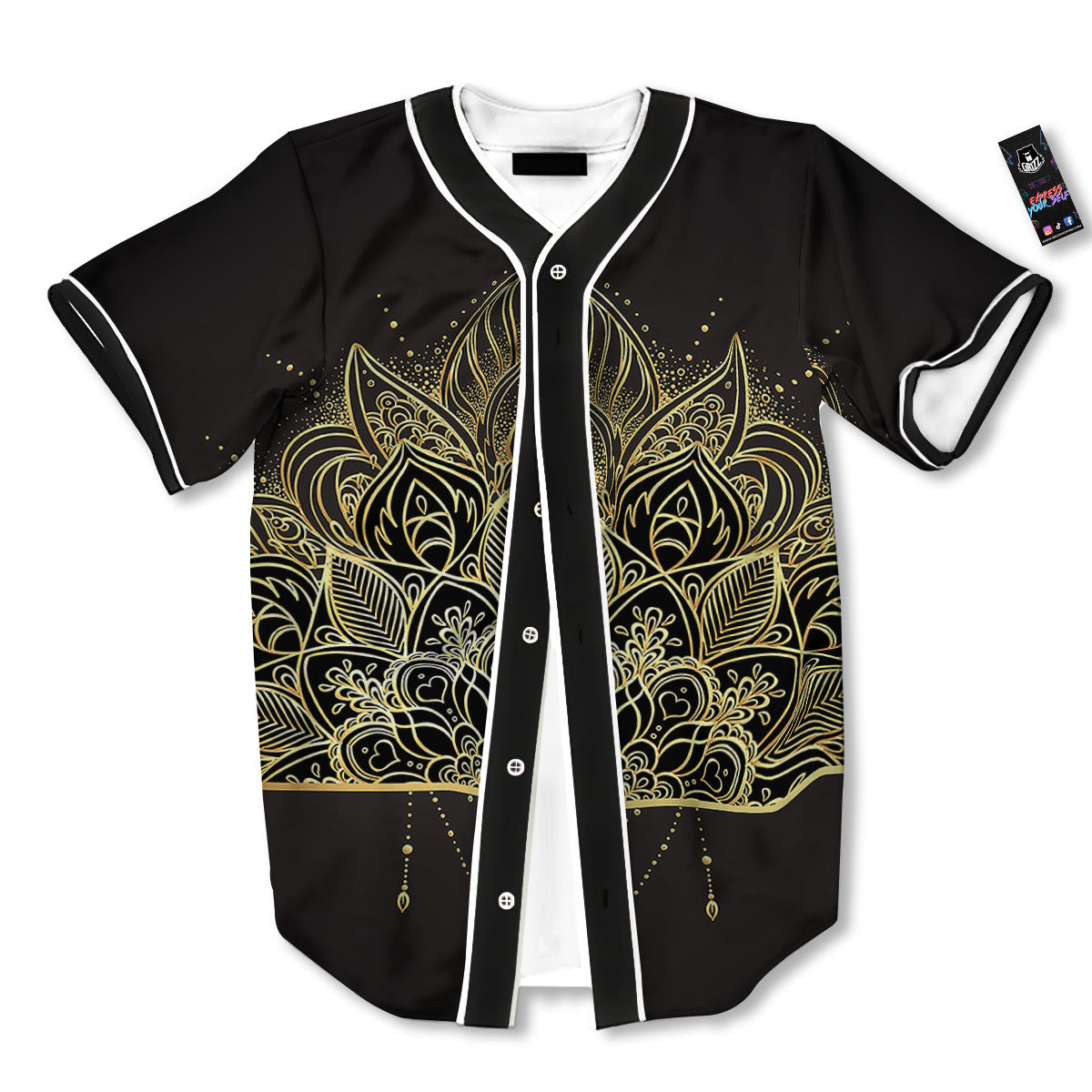 Lotus Spiritual Golden Print Baseball Jersey-grizzshop