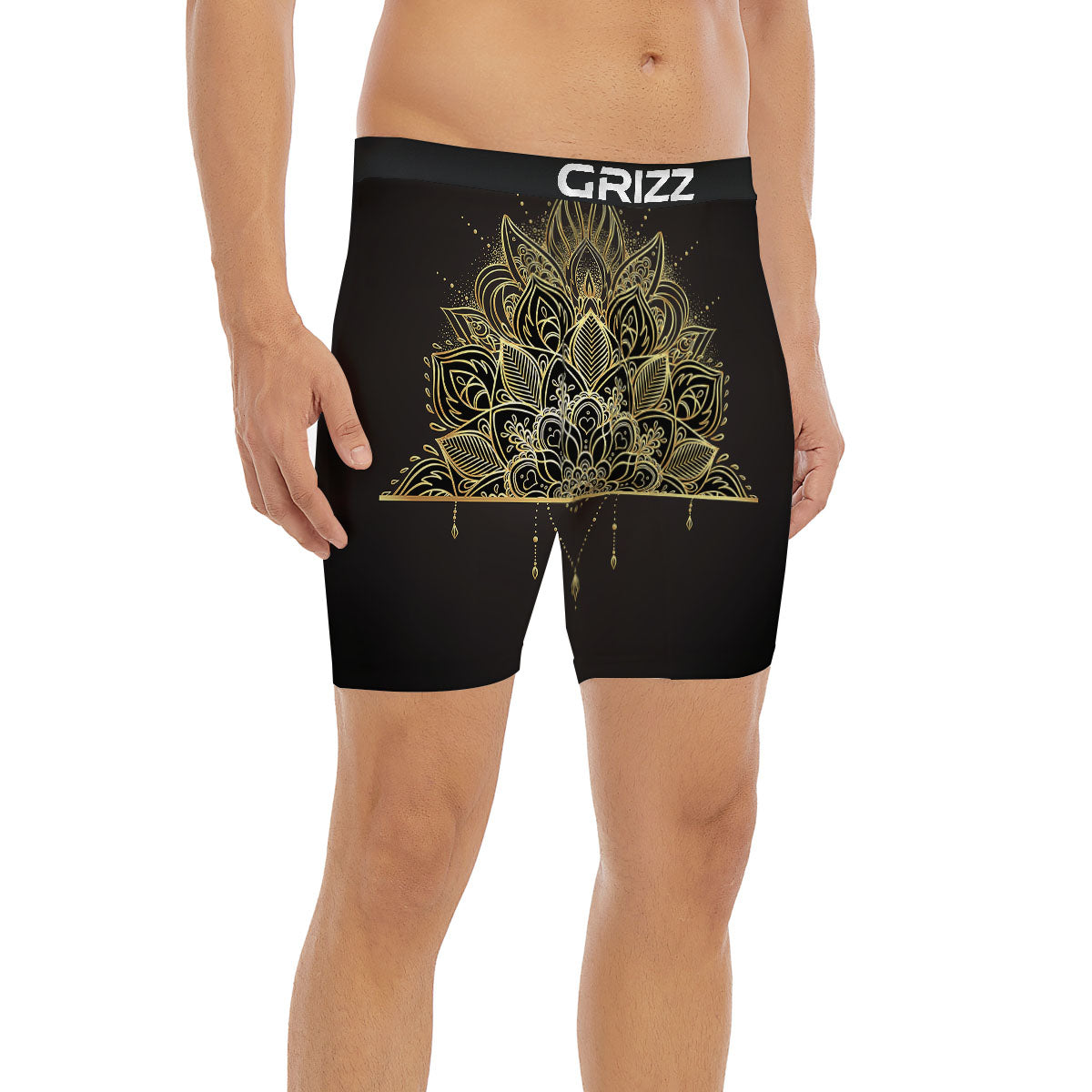 Lotus Spiritual Golden Print Boxer Briefs-grizzshop