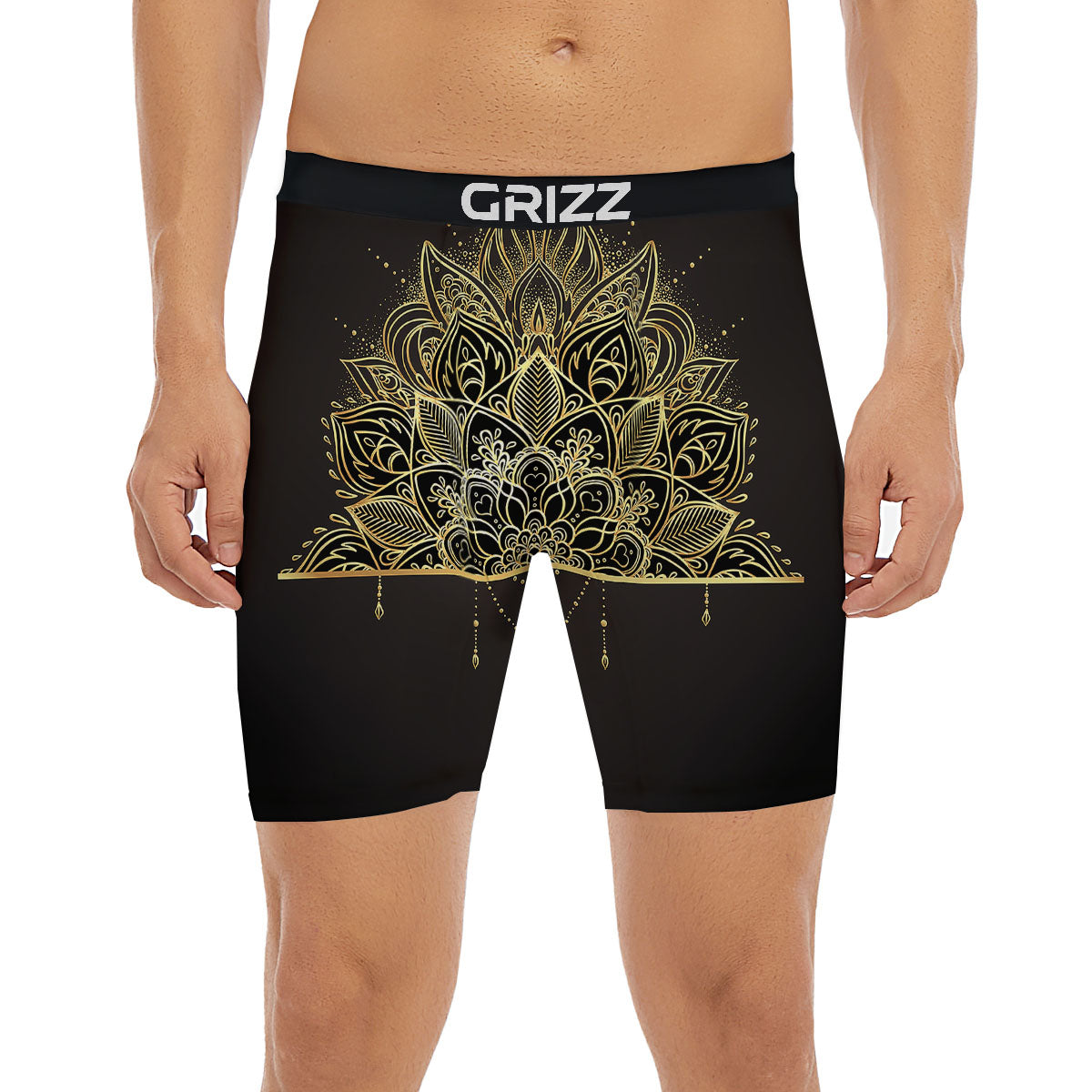 Lotus Spiritual Golden Print Boxer Briefs-grizzshop