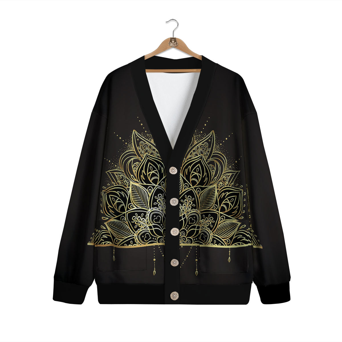 Lotus Spiritual Golden Print Cardigan-grizzshop