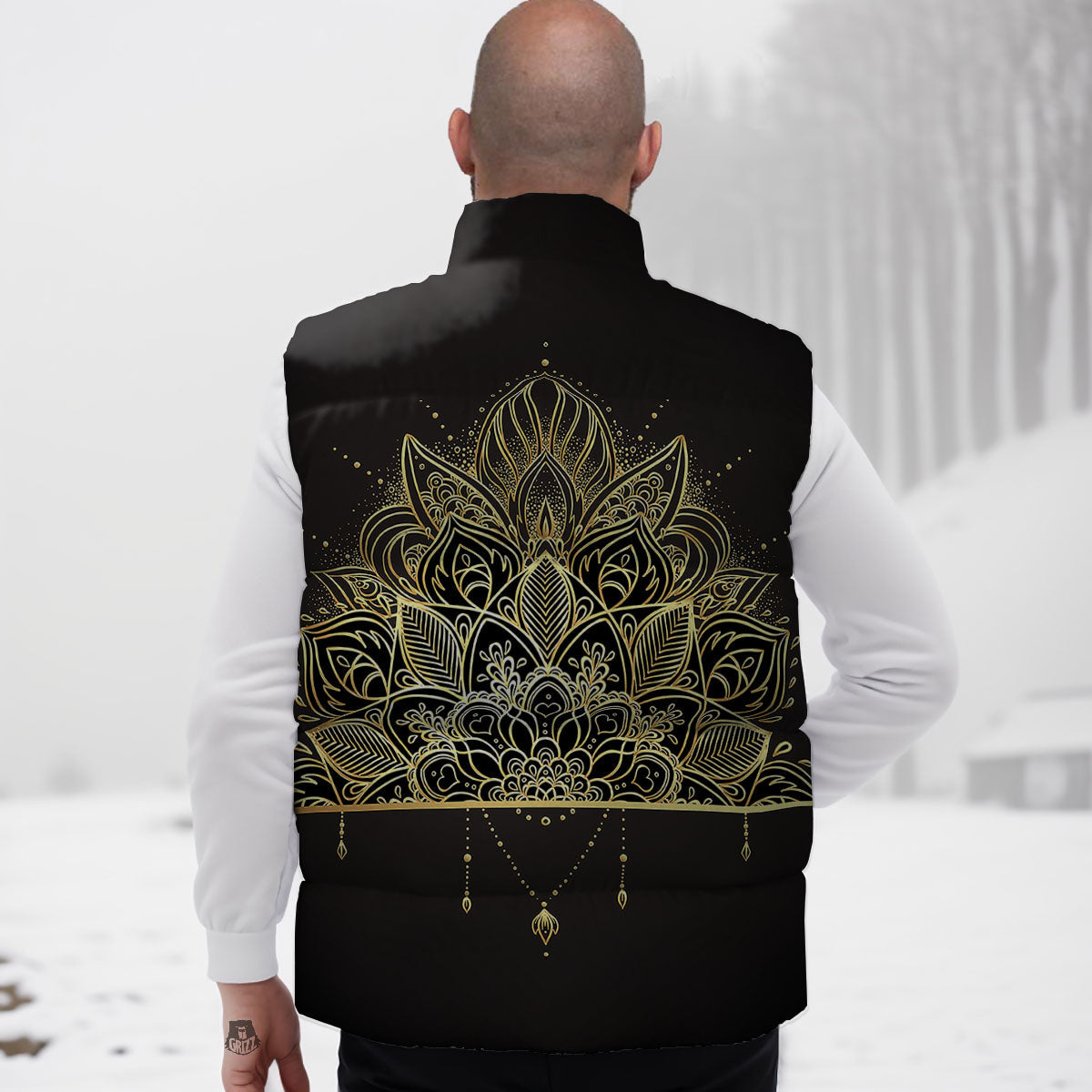 Lotus Spiritual Golden Print Down Vest