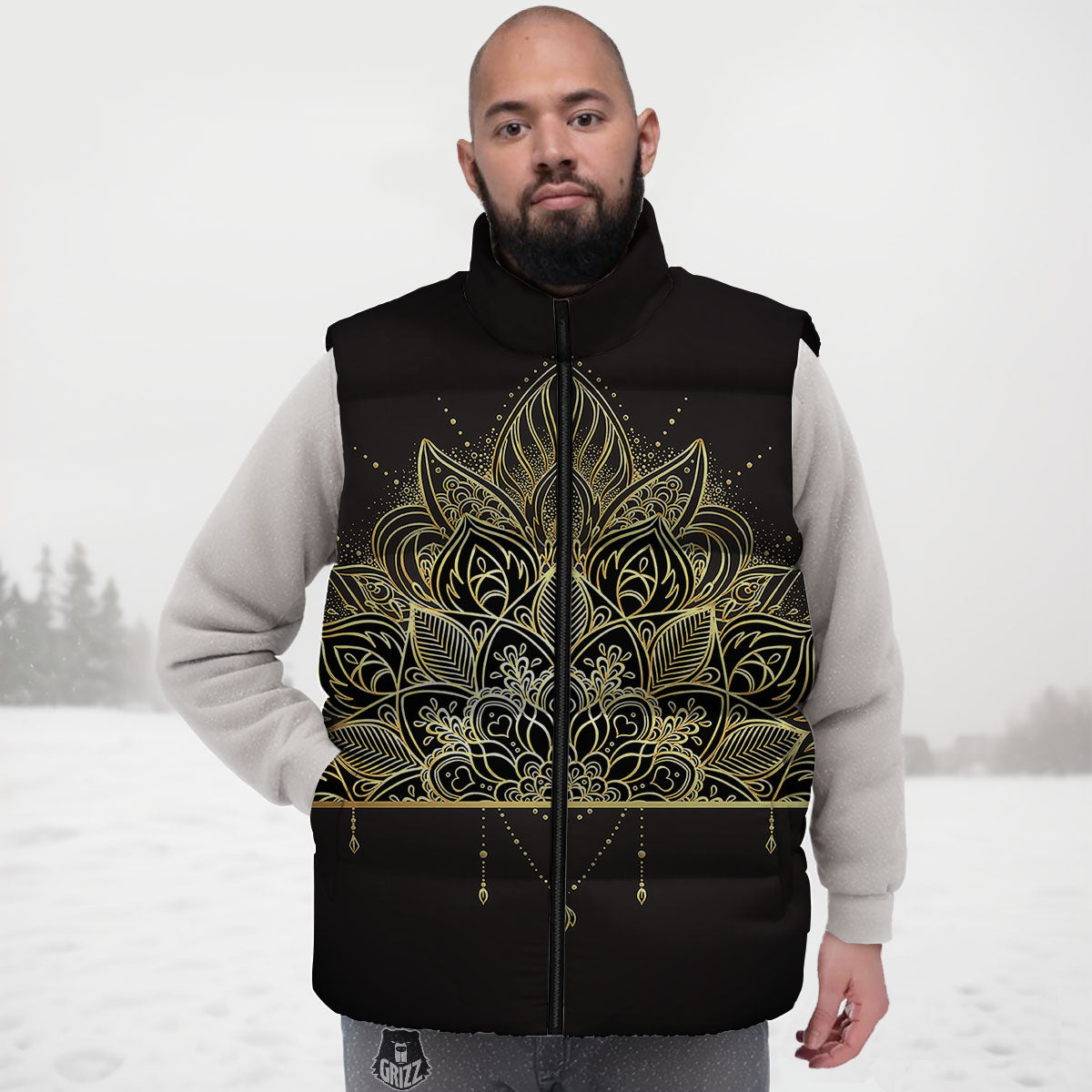 Lotus Spiritual Golden Print Down Vest