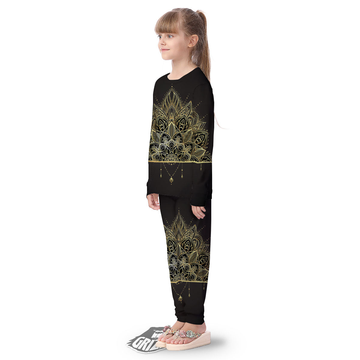 Lotus Spiritual Golden Print Kid's Pajamas-grizzshop