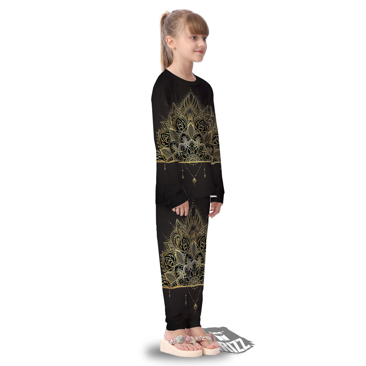 Lotus Spiritual Golden Print Kid's Pajamas-grizzshop
