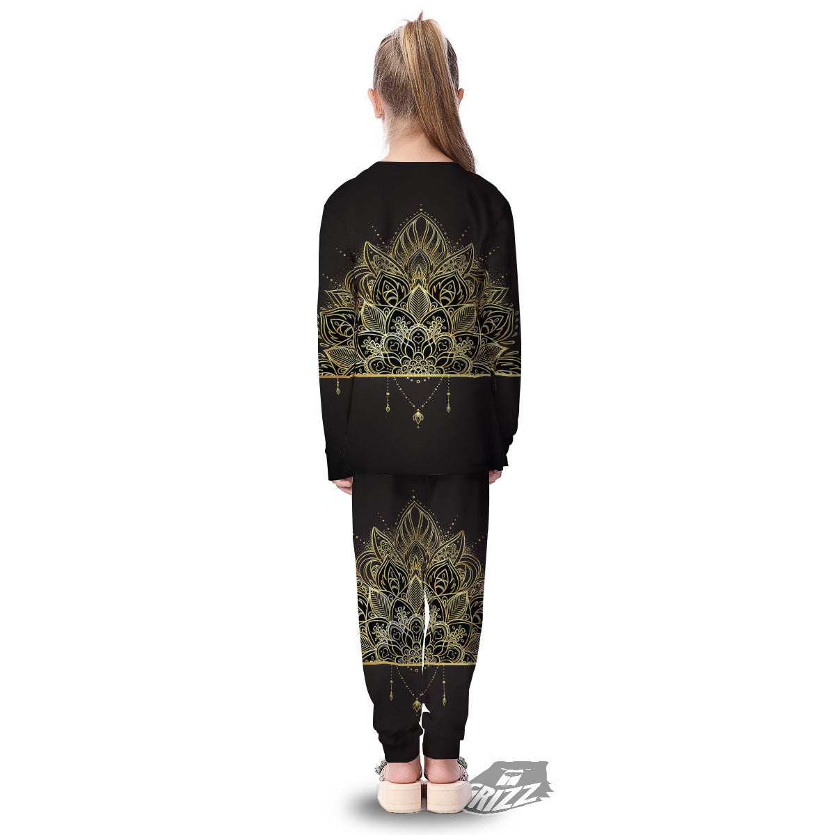 Lotus Spiritual Golden Print Kid's Pajamas-grizzshop