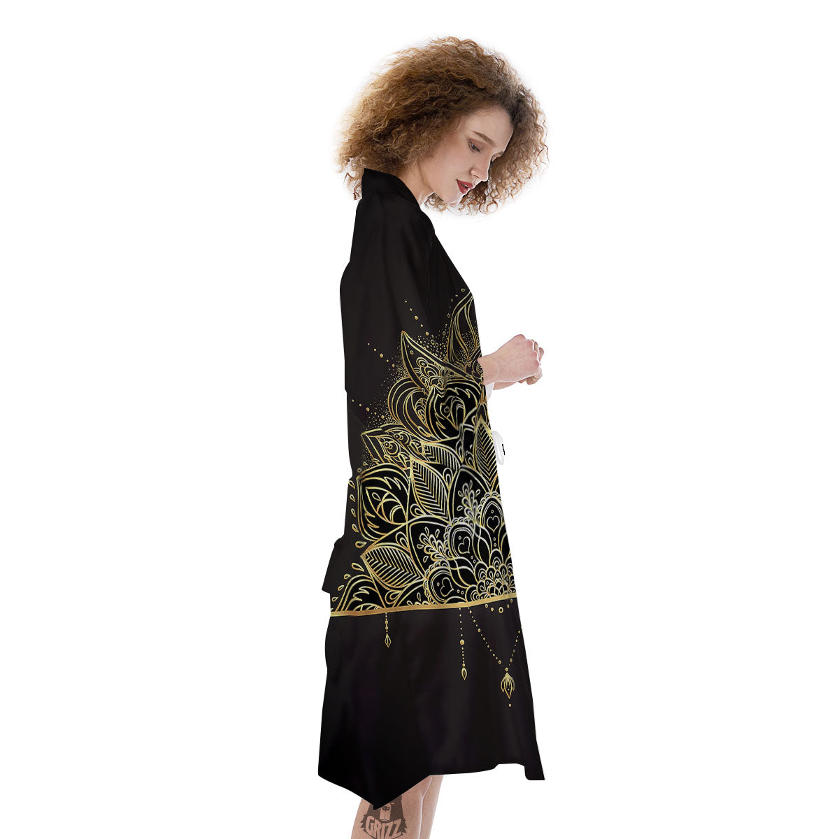 Lotus Spiritual Golden Print Kimono-grizzshop