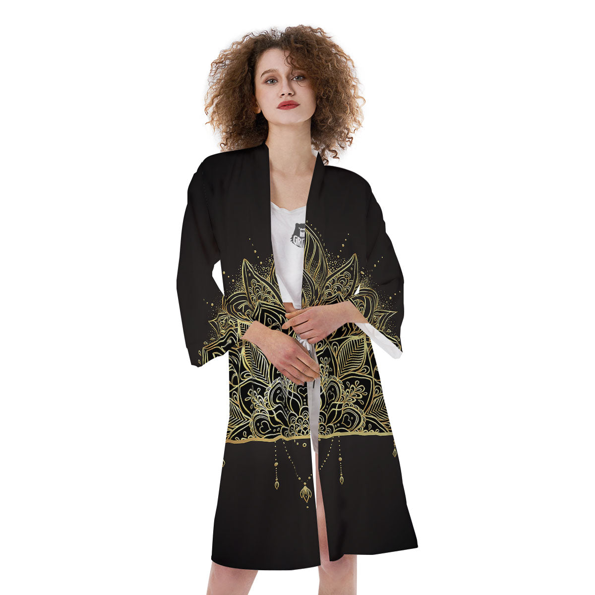 Lotus Spiritual Golden Print Kimono-grizzshop