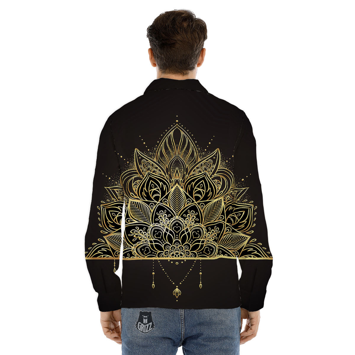 Lotus Spiritual Golden Print Men's Dress Shirts-grizzshop